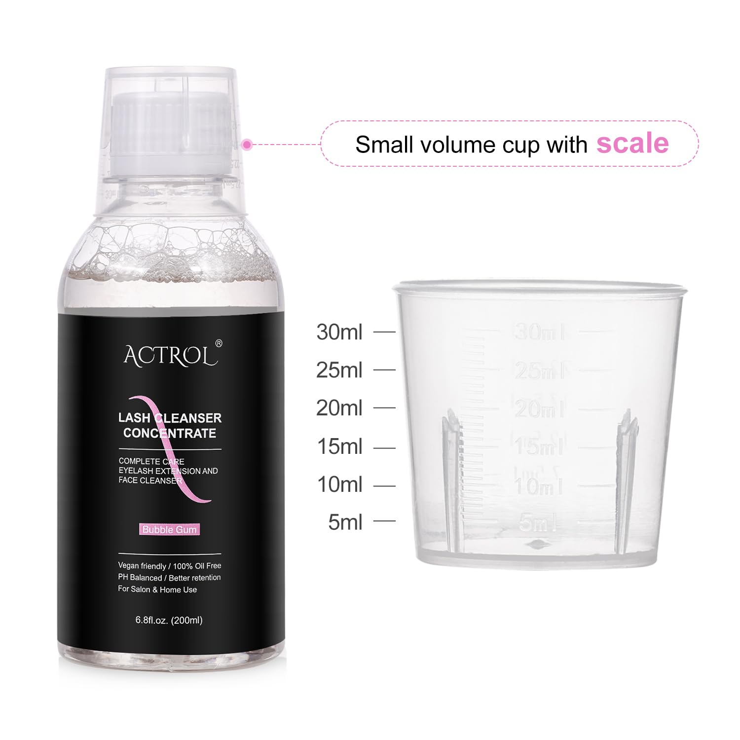 ACTROL Eyelash Cleanser Concentrate 200ml – Bubble Gum Foaming Lash Shampoo Pack of 20