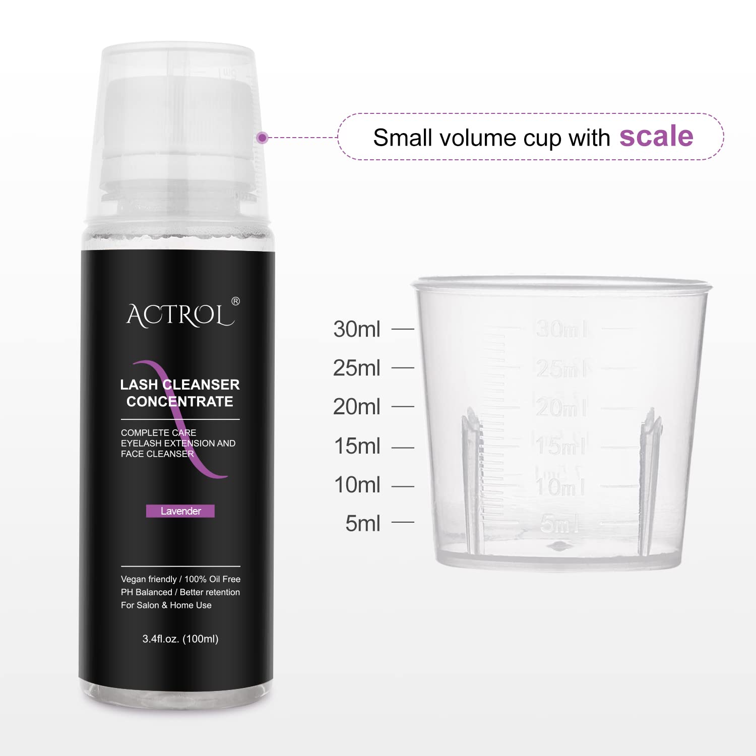 ACTROL Eyelash Cleanser Concentrate 100ml Lavender – Paraben & Sulfate Free Foaming Lash Shampoo