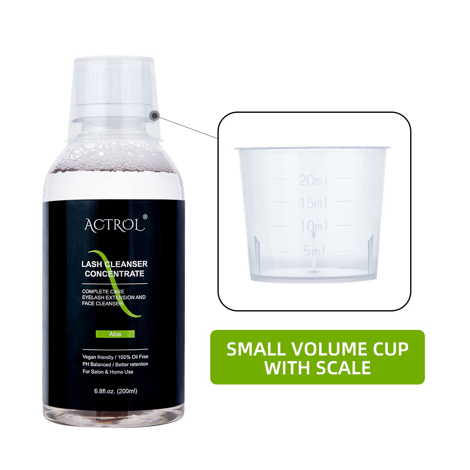 ACTROL Eyelash Cleanser Concentrate 200ml – Aloe Foaming Lash Shampoo for Extensions | Makes 40 Bottles
