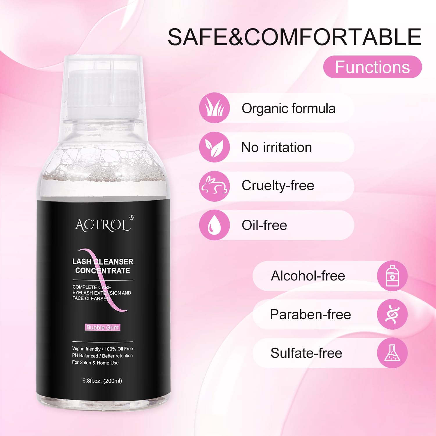 ACTROL Eyelash Cleanser Concentrate 200ml – Bubble Gum Foaming Lash Shampoo Pack of 20