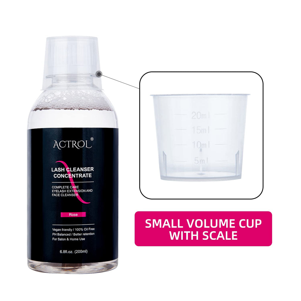 ACTROL Eyelash Cleanser Concentrate 200ml – Rose Foaming Lash Shampoo for Extensions (DIY, Makes 40 Bottles)
