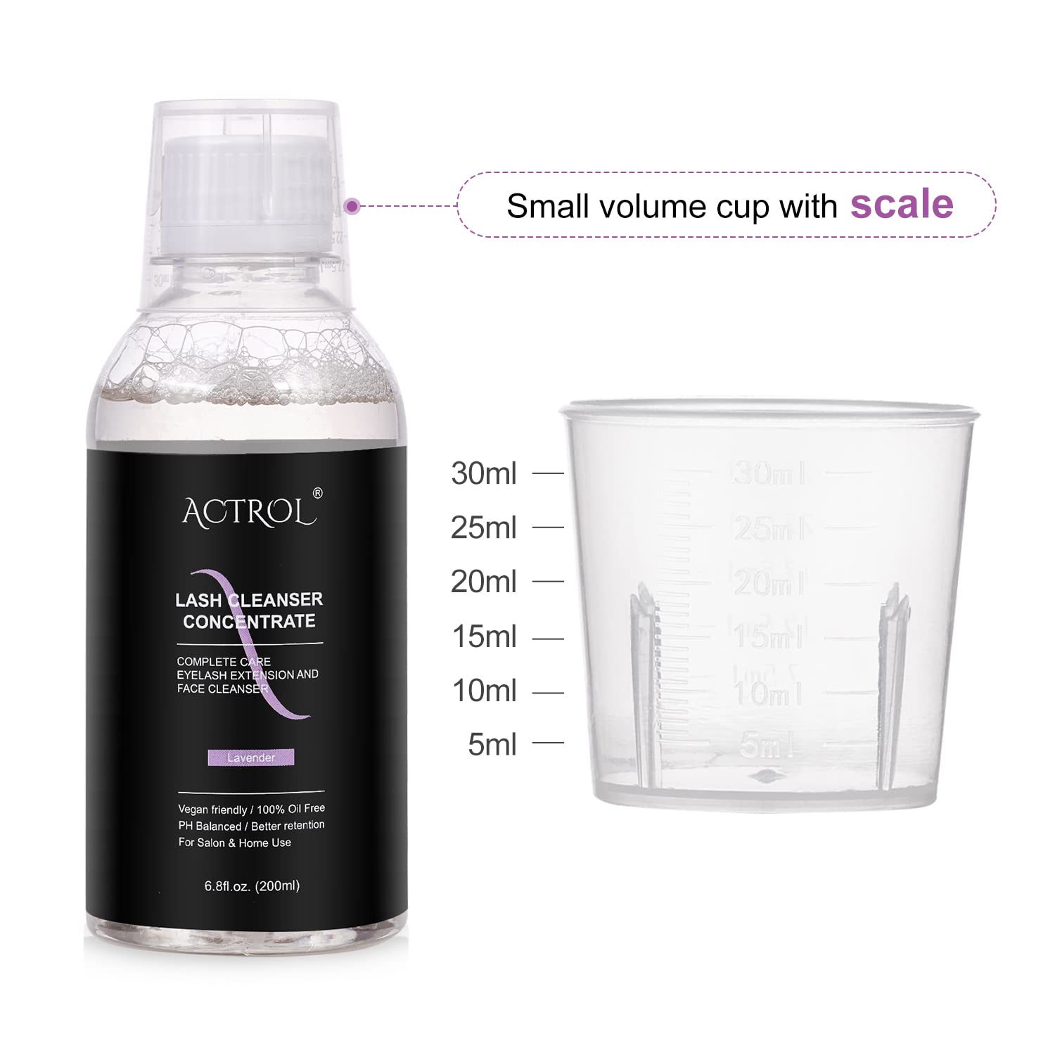 ACTROL Eyelash Cleanser Concentrate Lavender 200ml – Foaming Lash Shampoo, Makes 40 Bottles