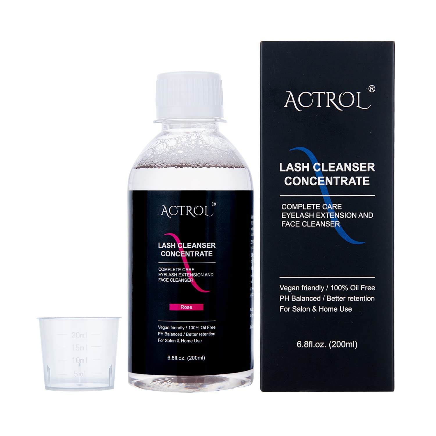 ACTROL Eyelash Cleanser Concentrate 200ml – Rose Foaming Lash Shampoo for Extensions (DIY, Makes 40 Bottles)