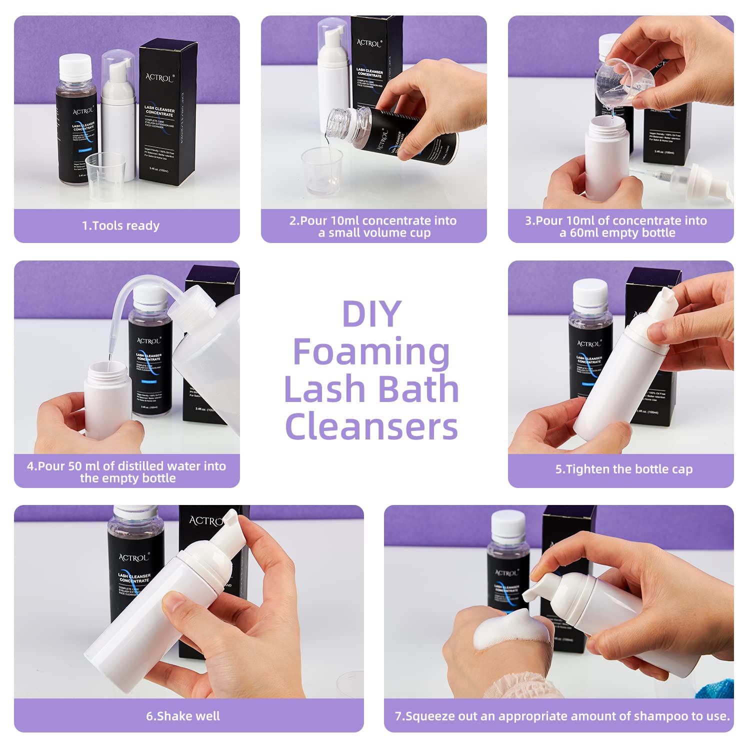 ACTROL Eyelash Cleanser Concentrate 200ml – Bubble Gum Foaming Lash Shampoo Pack of 20