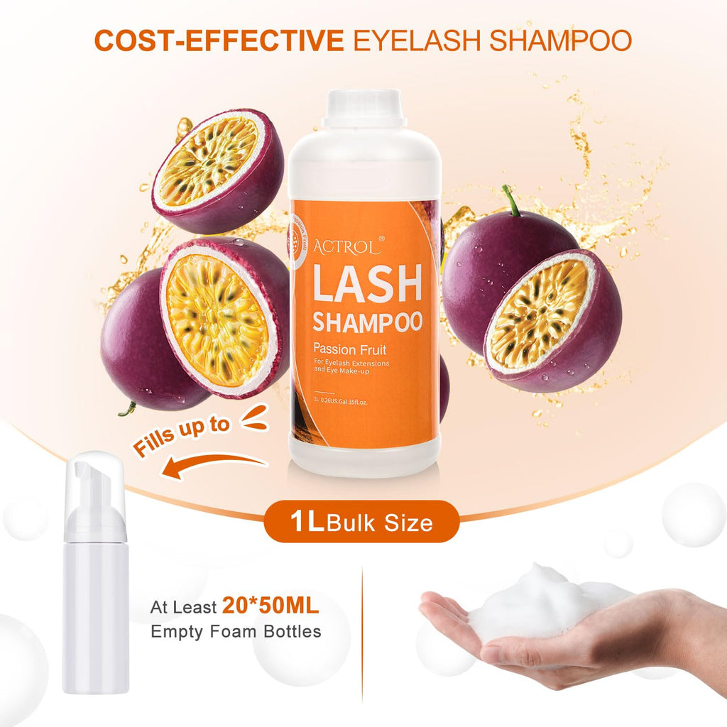 ACTROL Eyelash Extension Cleanser Passion Fruit 1L – Salon-Grade Lash Shampoo, Paraben & Sulfate Free