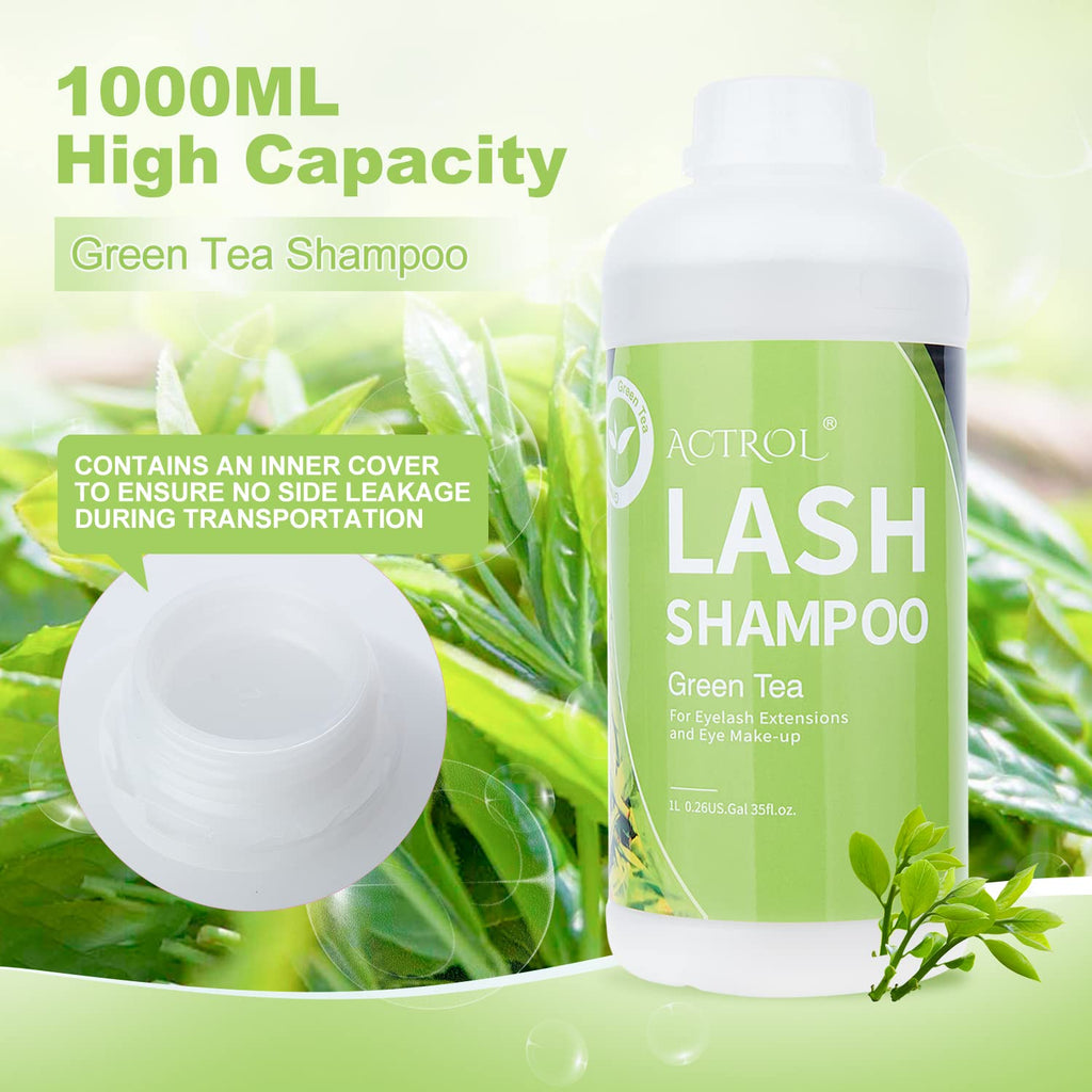 ACTROL Eyelash Extension Cleanser Green Tea 1L – Natural Lash Shampoo for Salon & Home Care