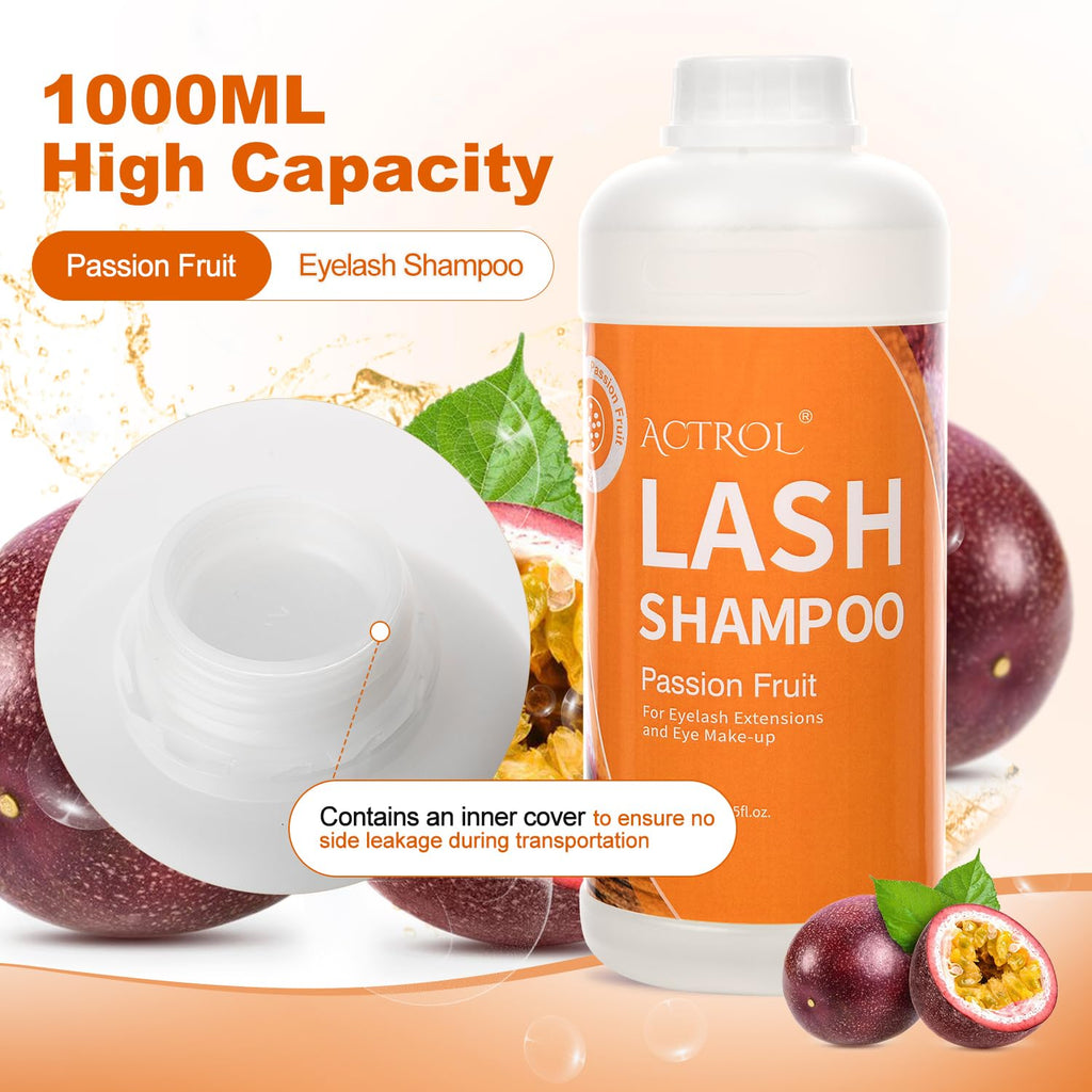 ACTROL Eyelash Extension Cleanser Passion Fruit 1L – Salon-Grade Lash Shampoo, Paraben & Sulfate Free