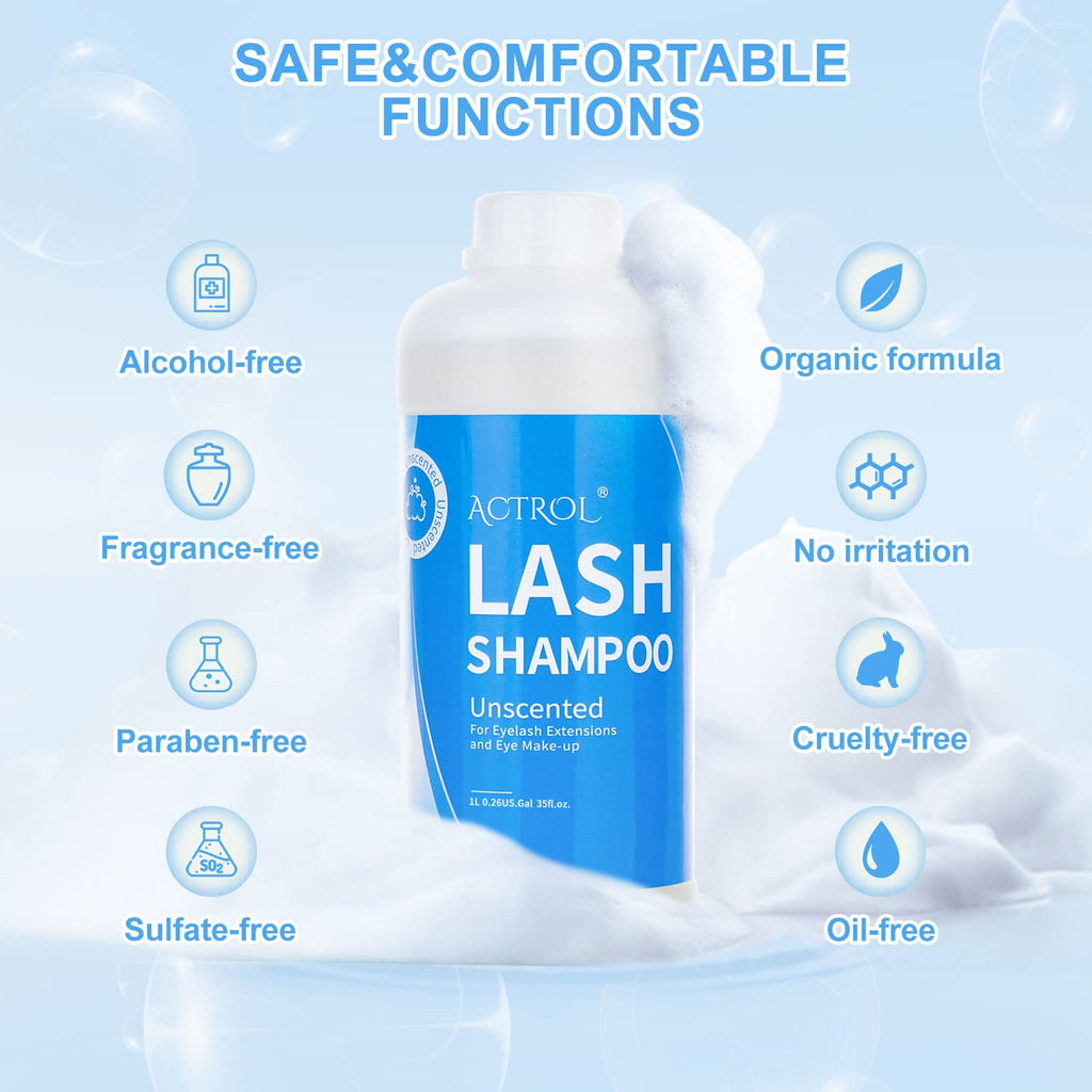 ACTROL Eyelash Extension Cleanser Unscented 1L — Salon-Grade, Paraben & Sulfate Free, Non-Irritating