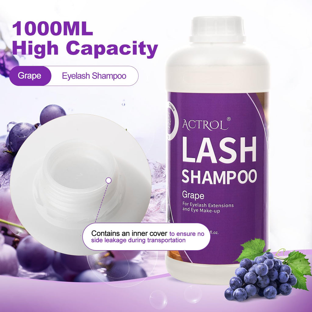 ACTROL Eyelash Extension Cleanser Grape 1L – Natural Lash Extension Shampoo for Salon & Home Care