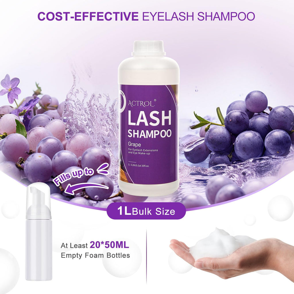 ACTROL Eyelash Extension Cleanser Grape 1L – Natural Lash Extension Shampoo for Salon & Home Care