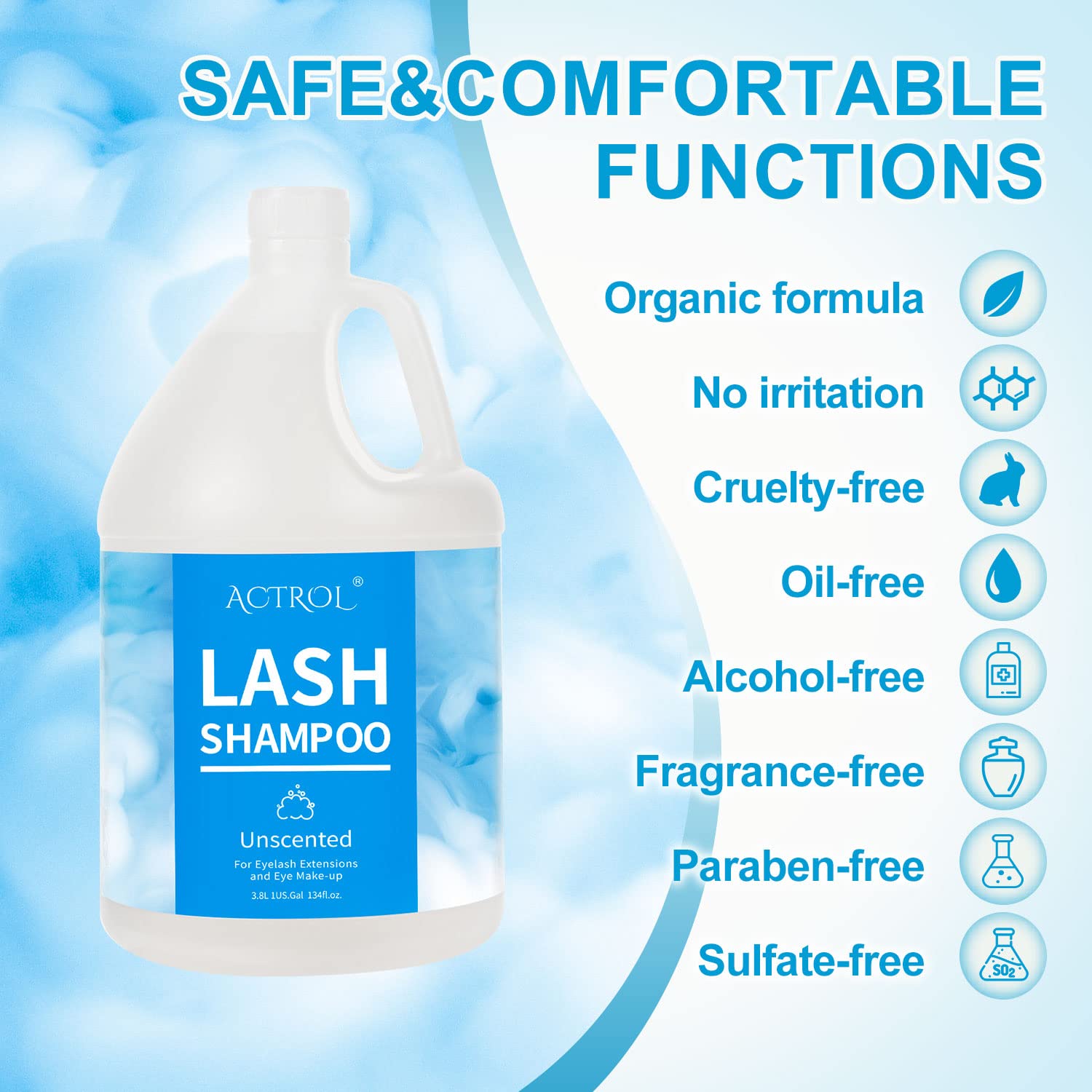ACTROL Eyelash Extension Cleanser Gallon Unscented 3.8L – Paraben & Sulfate Free