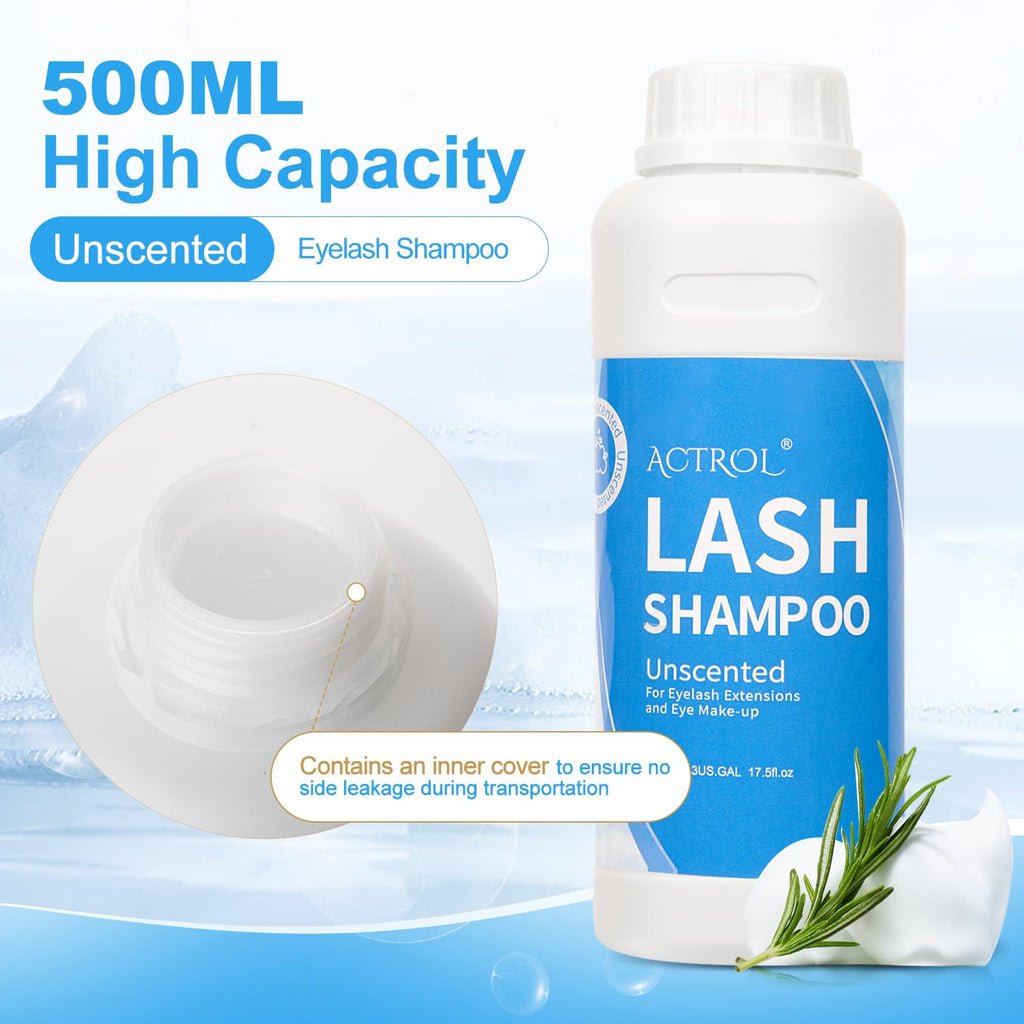 ACTROL Eyelash Shampoo Cleanser 500ml – Natural Plant ingredients, Alcohol Free, Paraben Free, Unscented Hydrosol
