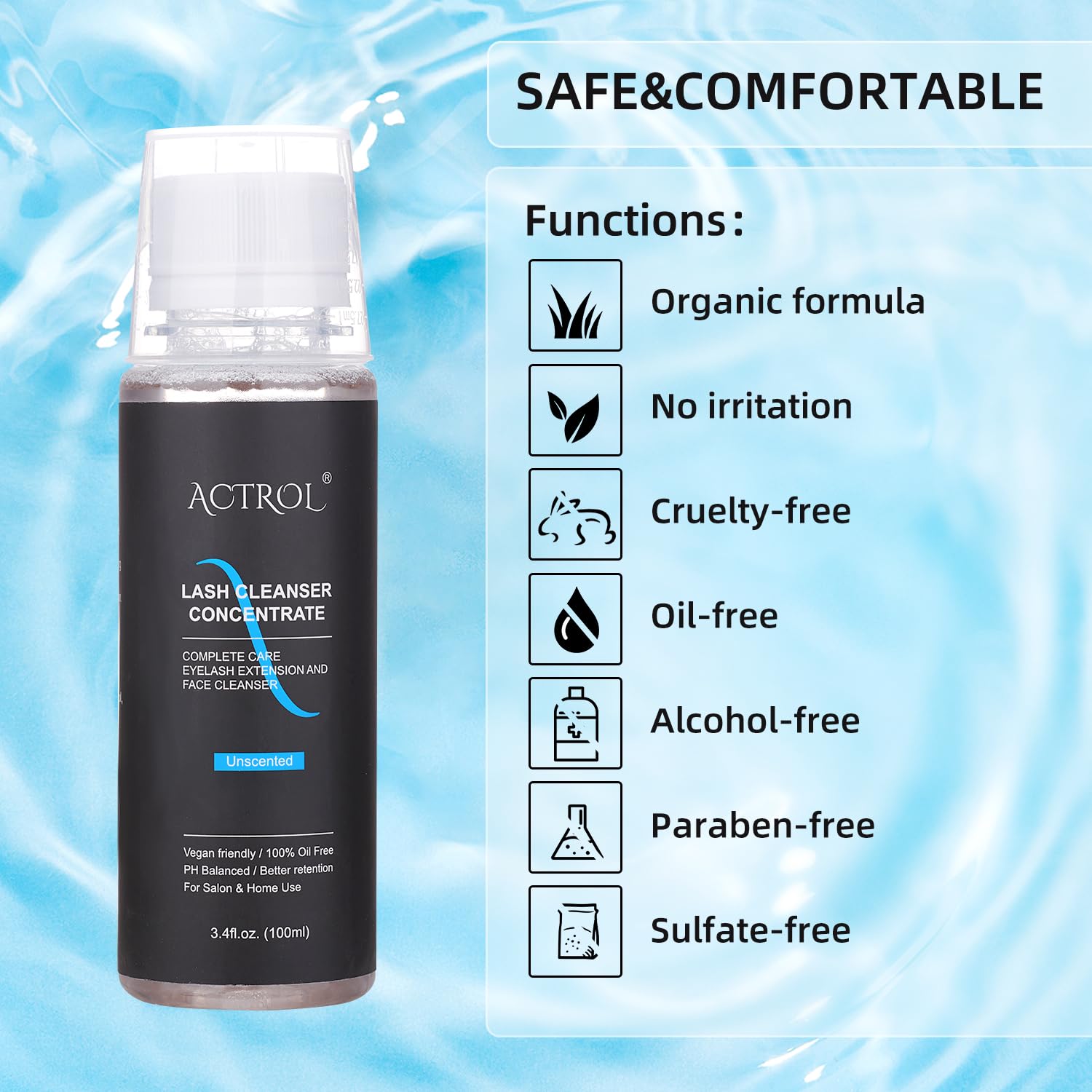 ACTROL Eyelash Cleanser Concentrate 100ml Unscented Foaming Lash Shampoo – Salon & Home Care (Makes 20 Bottles)