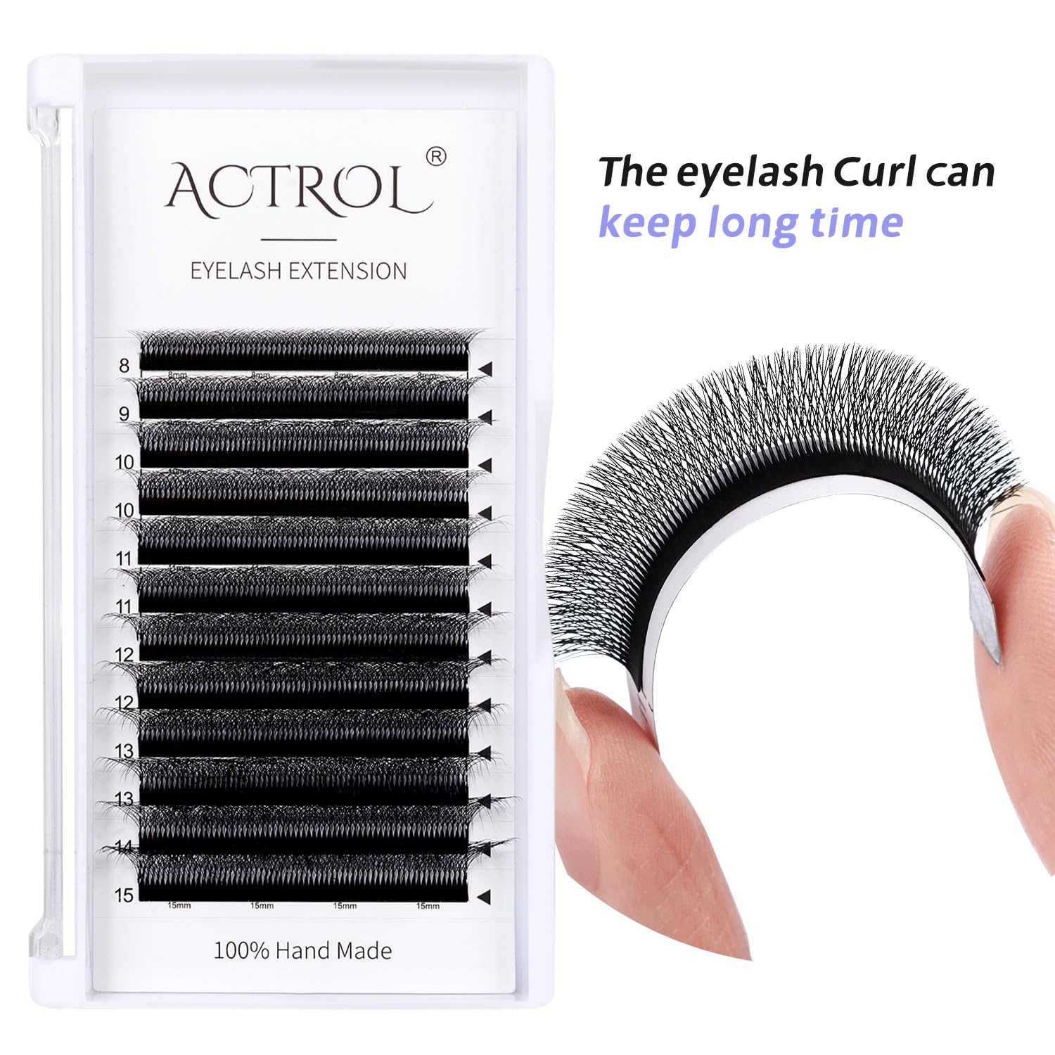 ACTROL W Eyelash Extensions 8D Volume 0.07D Curl 8-15mm Mix – Easy Fan W-shaped Premades
