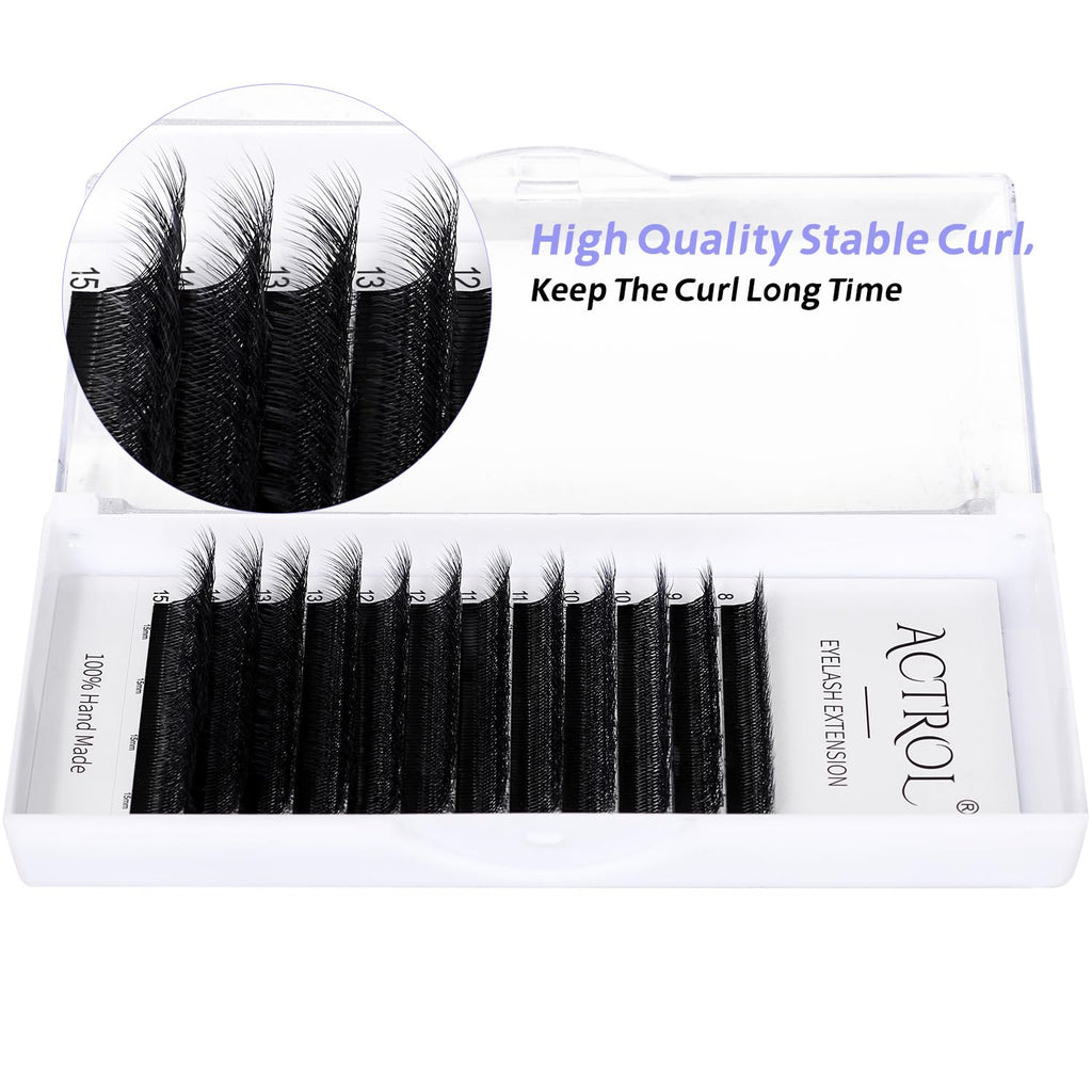 ACTROL W Eyelash Extensions 8D Volume 0.07D Curl 8-15mm Mix – Easy Fan W-shaped Premades