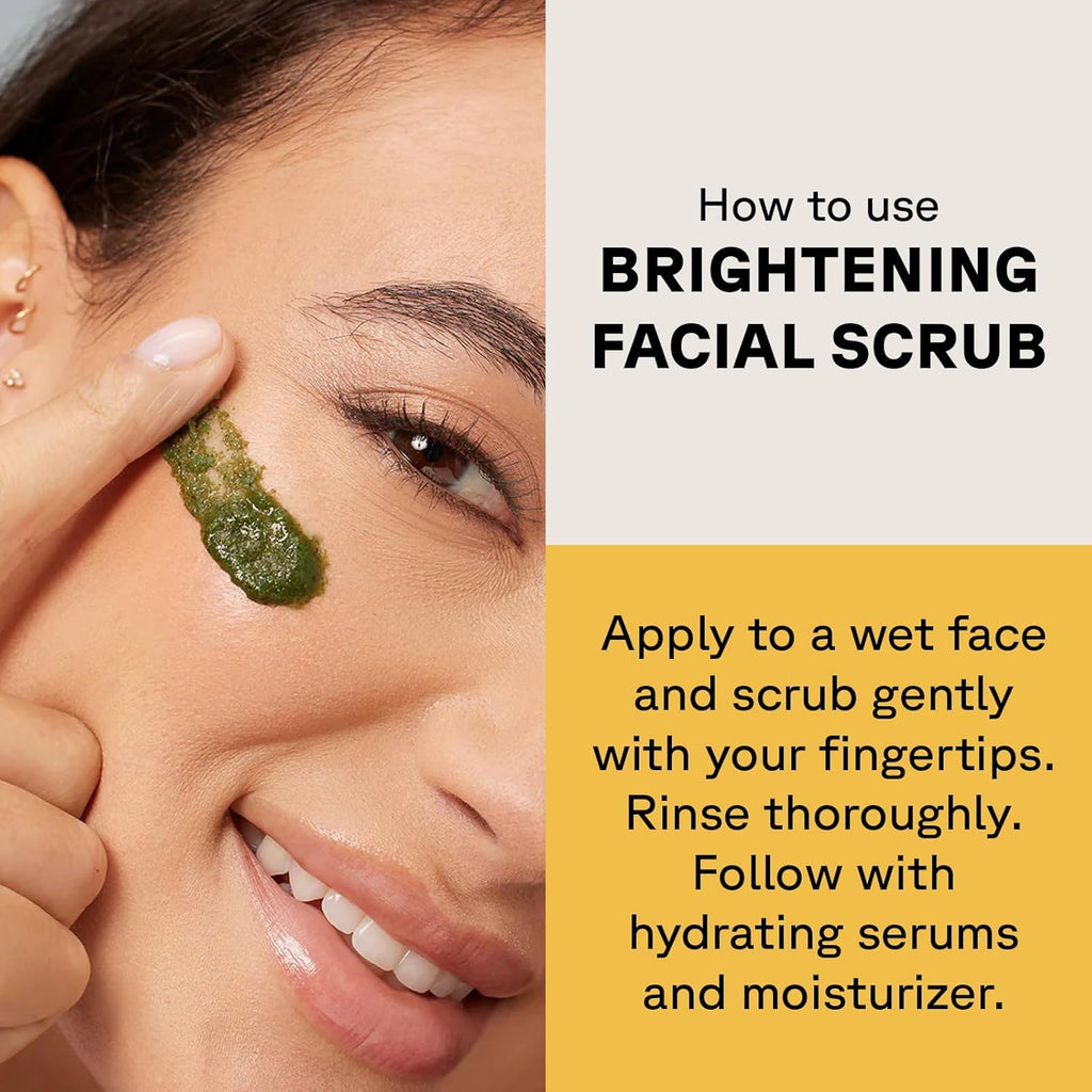Acure Brightening Facial Scrub - Gentle Exfoliating Cleanser with Sea Kelp & French Green Clay, 4 fl oz (2 Pack)