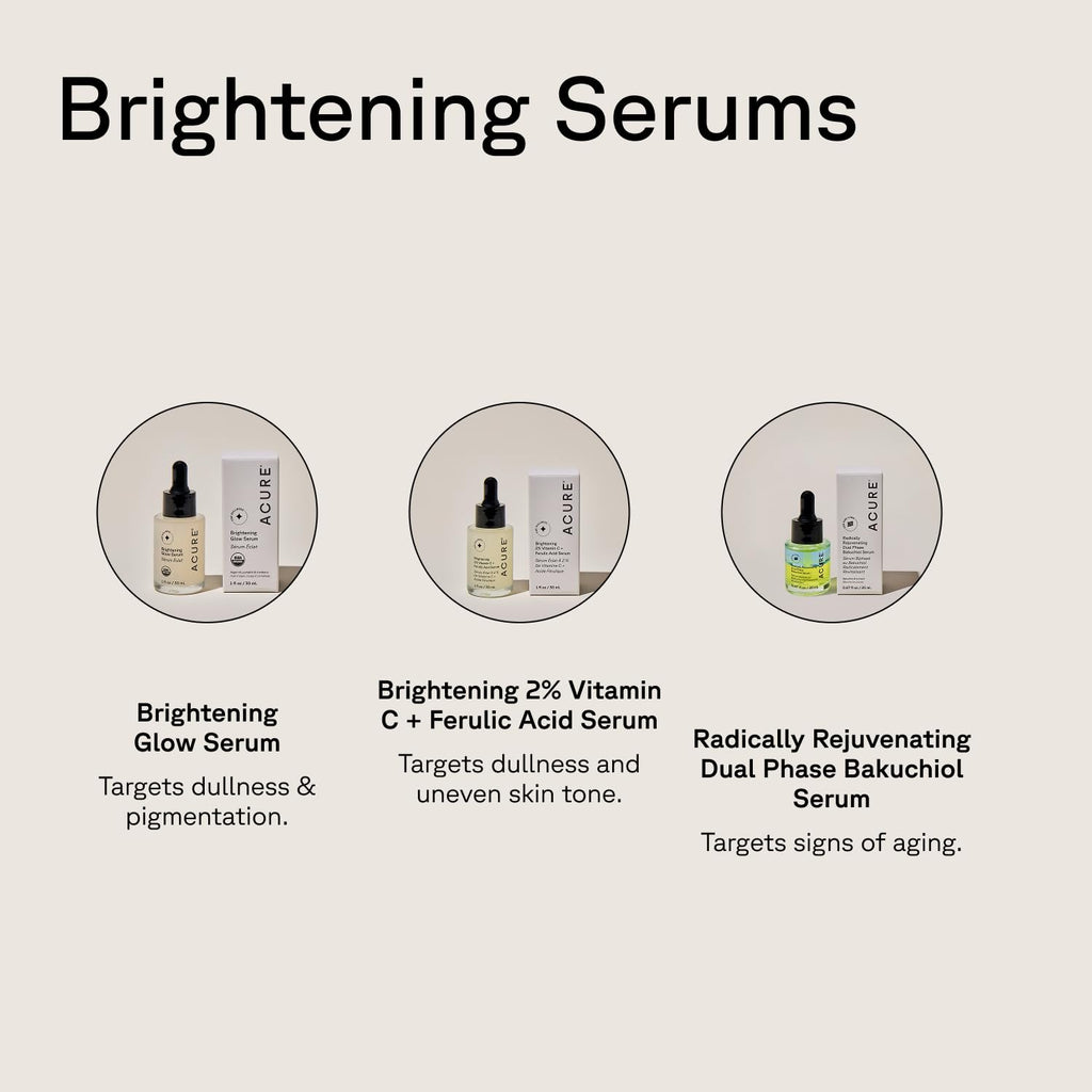 Acure Brightening Glow Serum – Anti-Aging Facial Serum, Vegan & Cruelty-Free, 2-Pack (1 fl oz each)