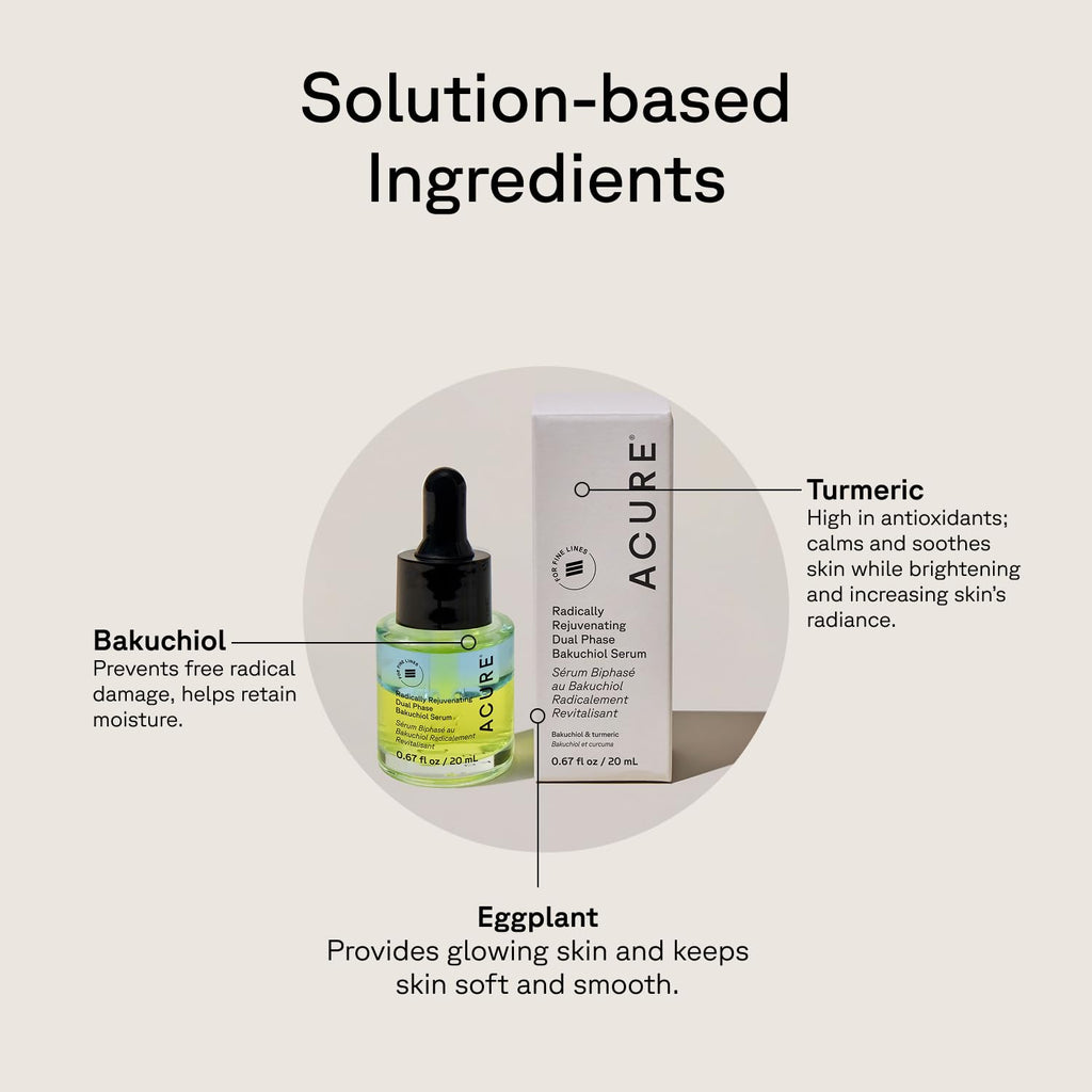 Acure Radically Rejuvenating Dual Phase Bakuchiol Serum – 0.67 fl oz x2, Anti-Aging Retinol Alternative