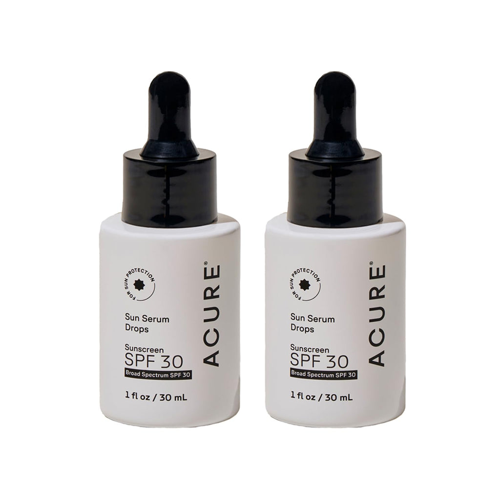 Acure Sun Serum Drops SPF 30 – Hydrating Mineral Sunscreen Serum, Light Sheer UV Shield, 2 Pack
