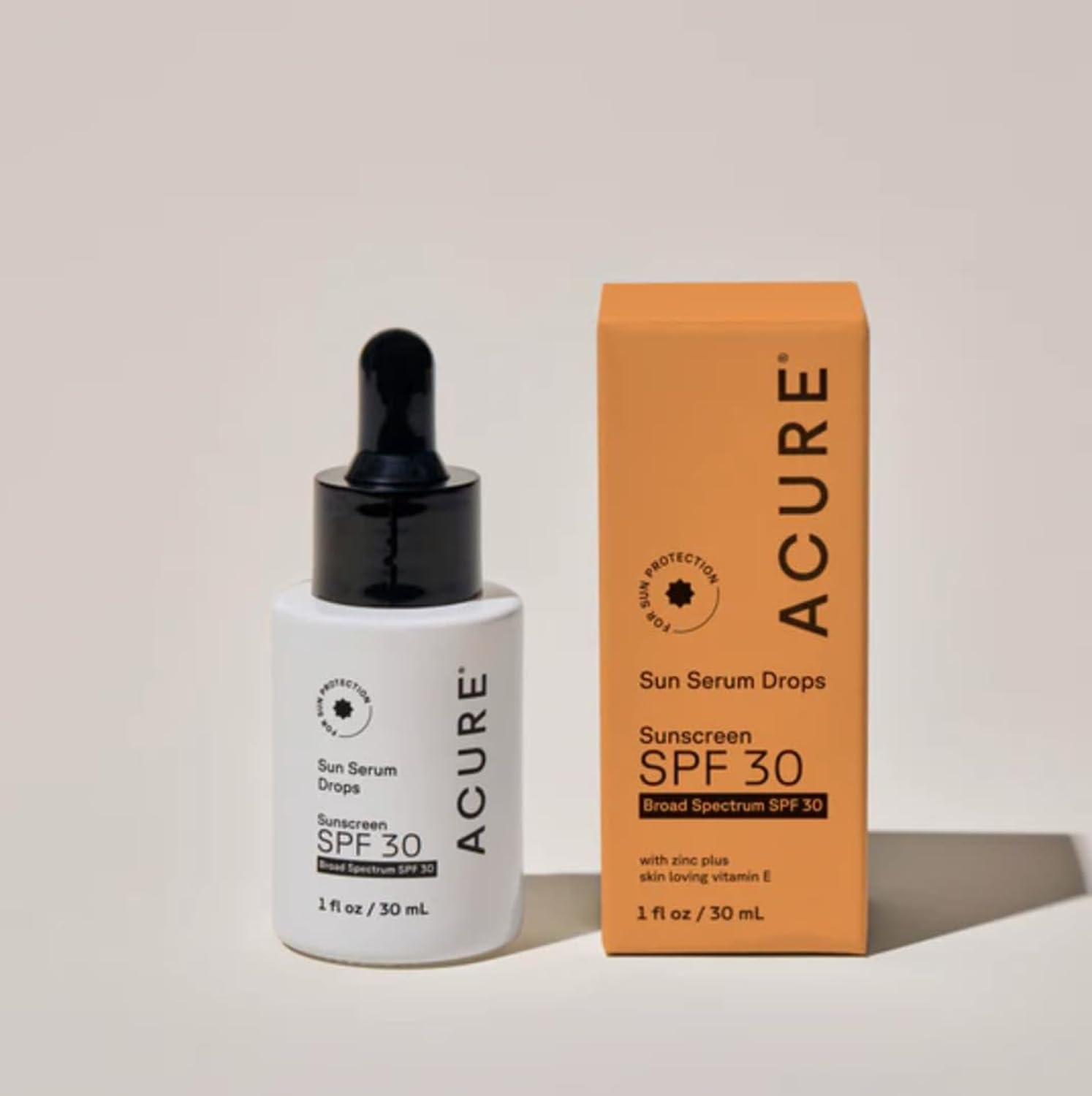 Acure Sun Serum Drops SPF 30 – Hydrating Mineral Sunscreen Serum, Light Sheer UV Shield, 2 Pack
