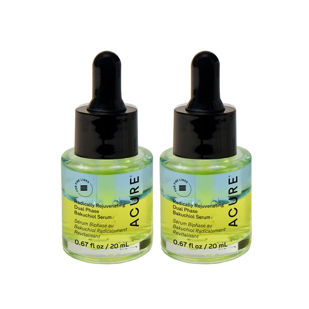Acure Radically Rejuvenating Dual Phase Bakuchiol Serum – 0.67 fl oz x2, Anti-Aging Retinol Alternative
