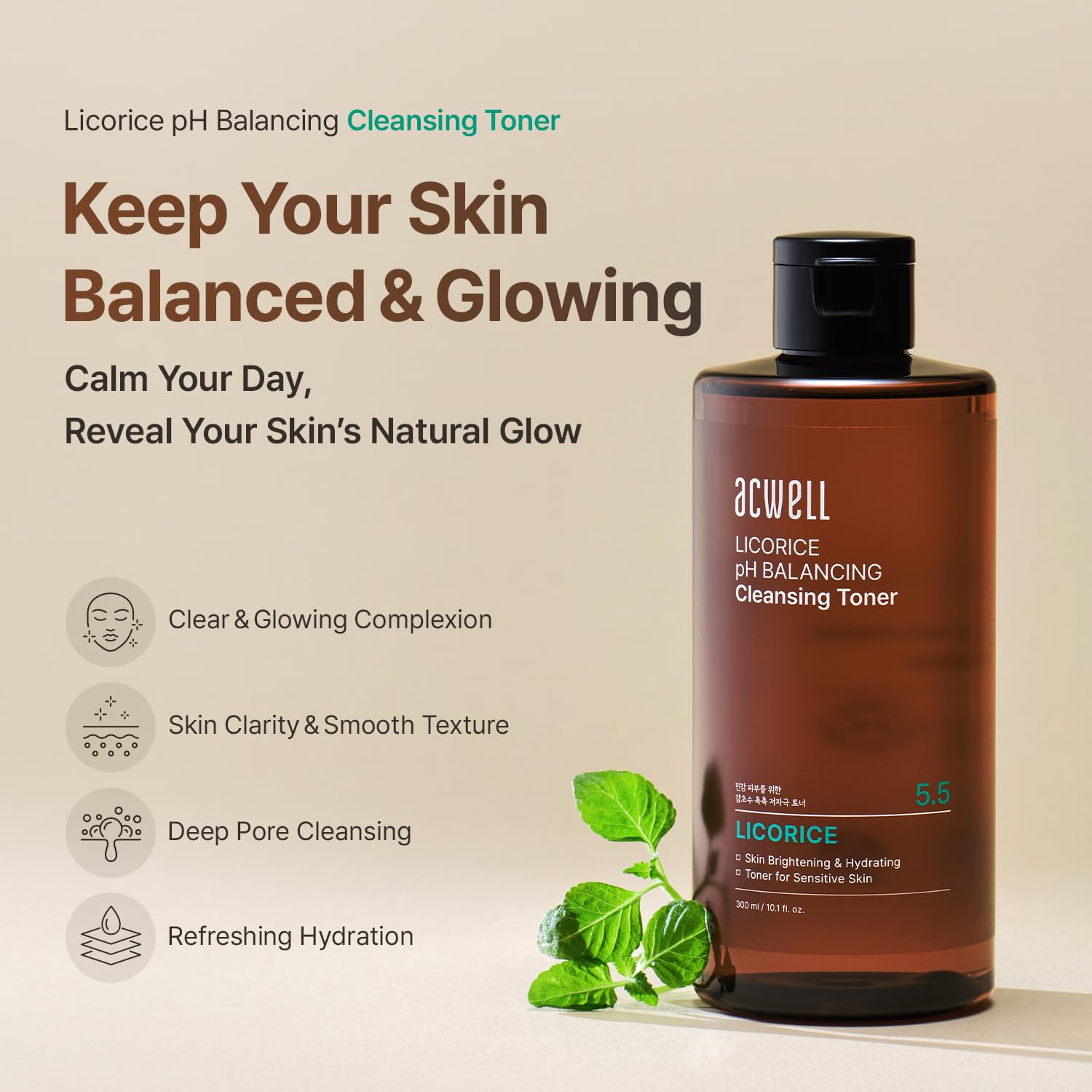 ACWELL Licorice pH Balancing Cleansing Toner – Hydrating, Gentle pH 5.5-6