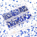 AD Beads 4300 Pieces Flat Back Nail Art Rhinestones – Royal Blue, 6 Sizes, Storage Box