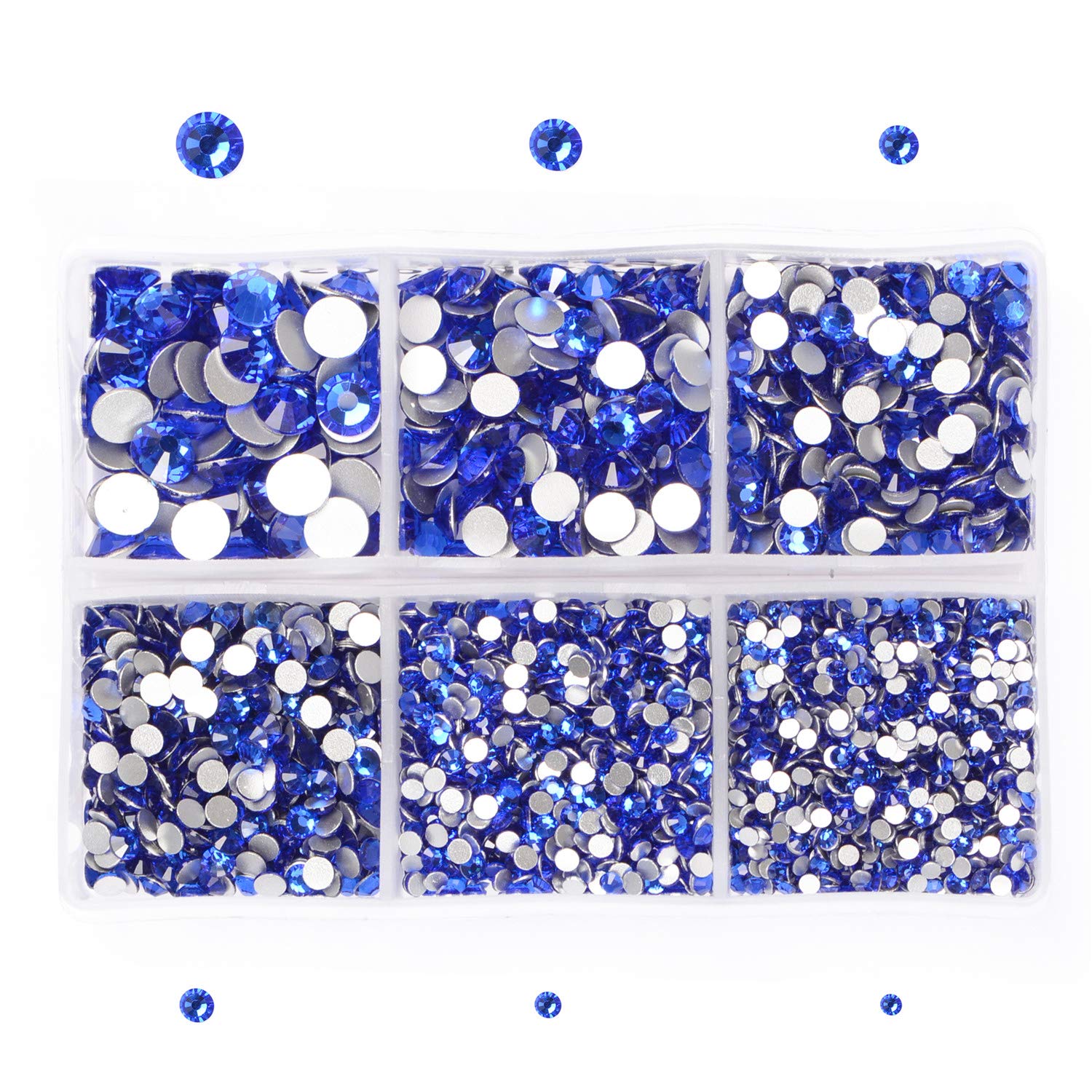 AD Beads 4300 Pieces Flat Back Nail Art Rhinestones – Royal Blue, 6 Sizes, Storage Box