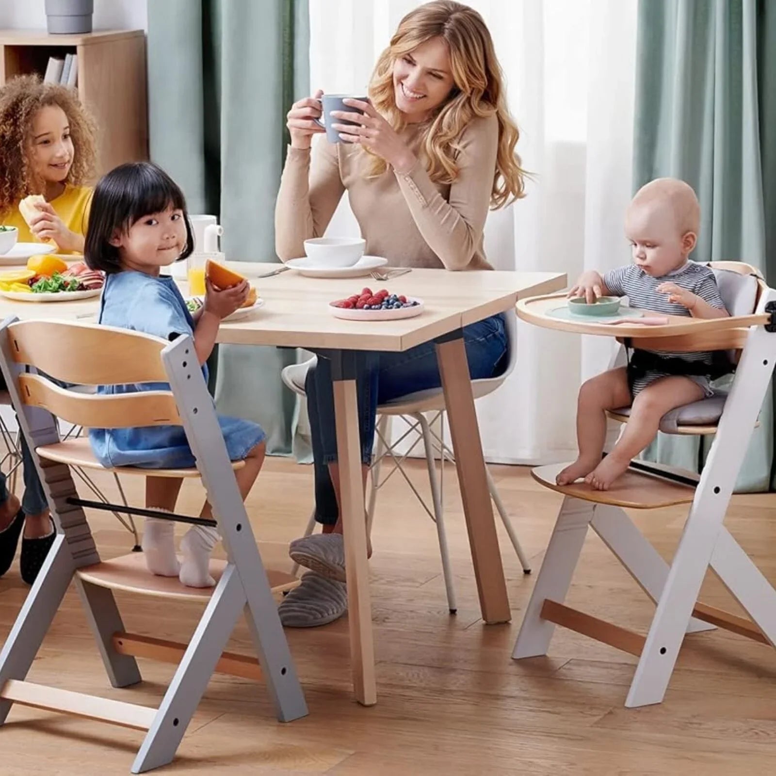 Kinderkraft Enock Wooden Highchair - White
