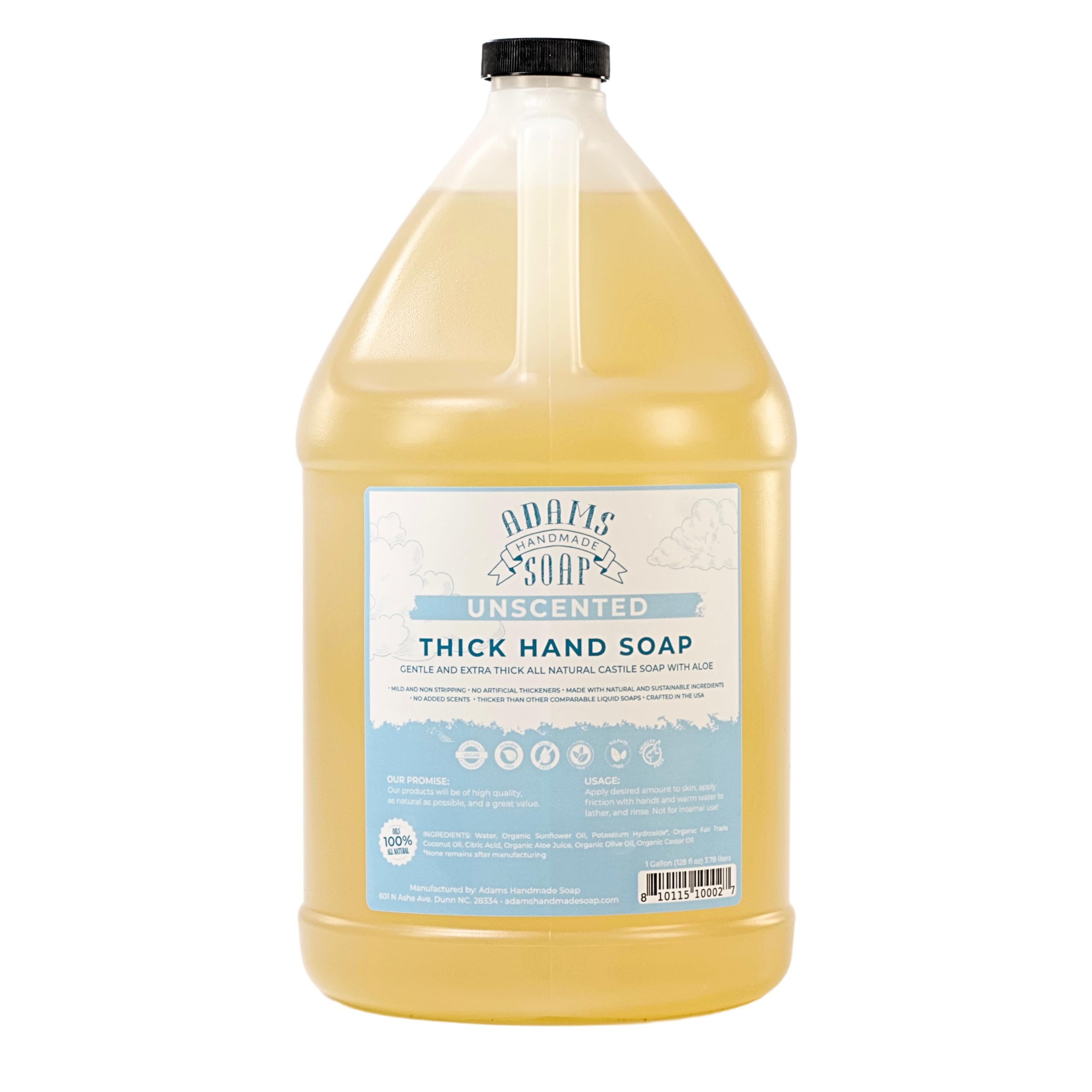 Adams Handmade Soap Thick Organic Castile Hand Soap – 1 Gallon Refill, Unscented