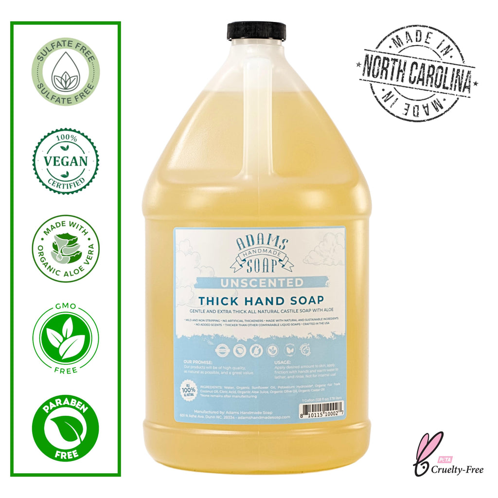 Adams Handmade Soap Thick Organic Castile Hand Soap – 1 Gallon Refill, Unscented