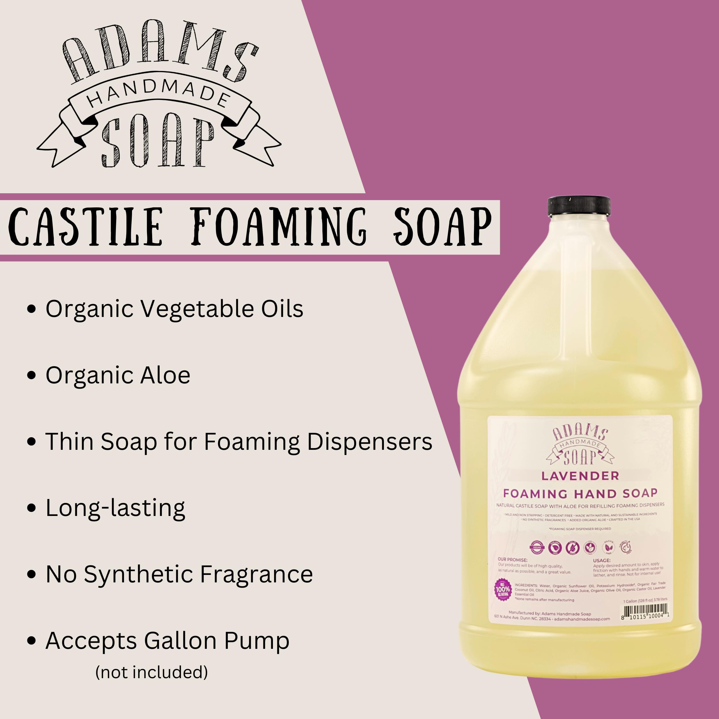 Adams Handmade Soap Liquid Foaming Soap 1 Gal – Lavender, Pre-Diluted & Eco-Friendly