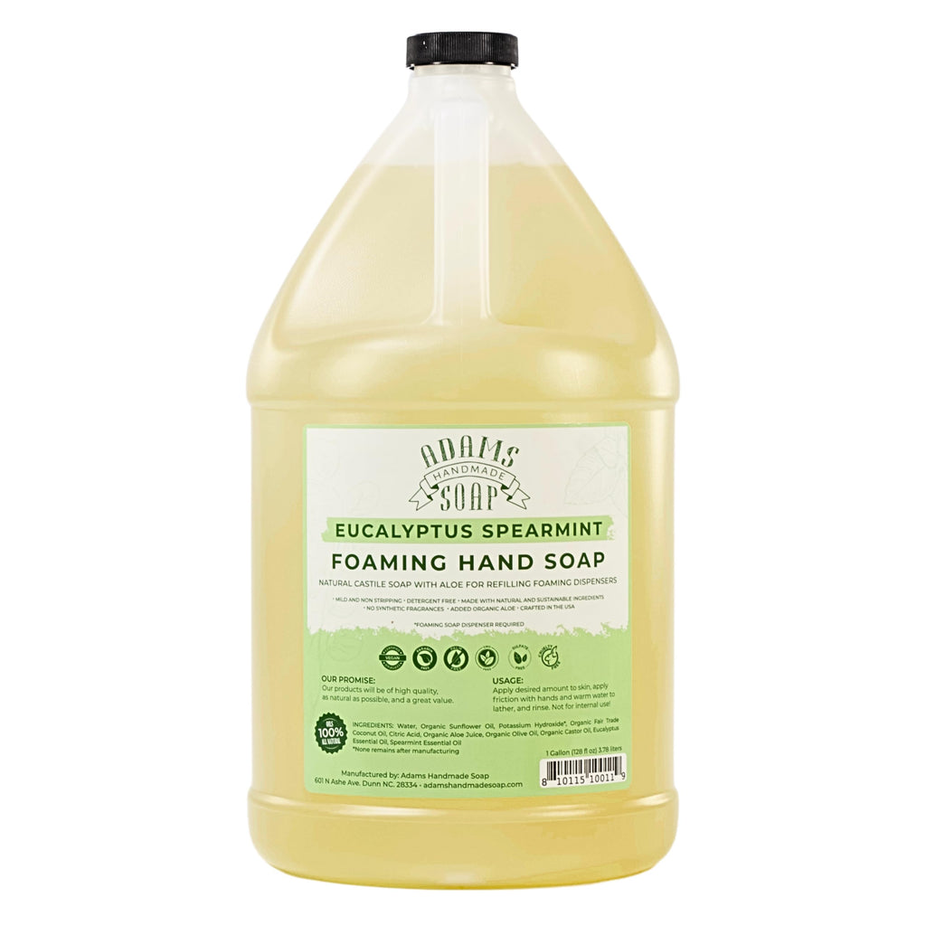 Adams Handmade Soap Liquid Foaming Soap 1 Gal – Eucalyptus Spearmint | Pre-Diluted Castile Soap