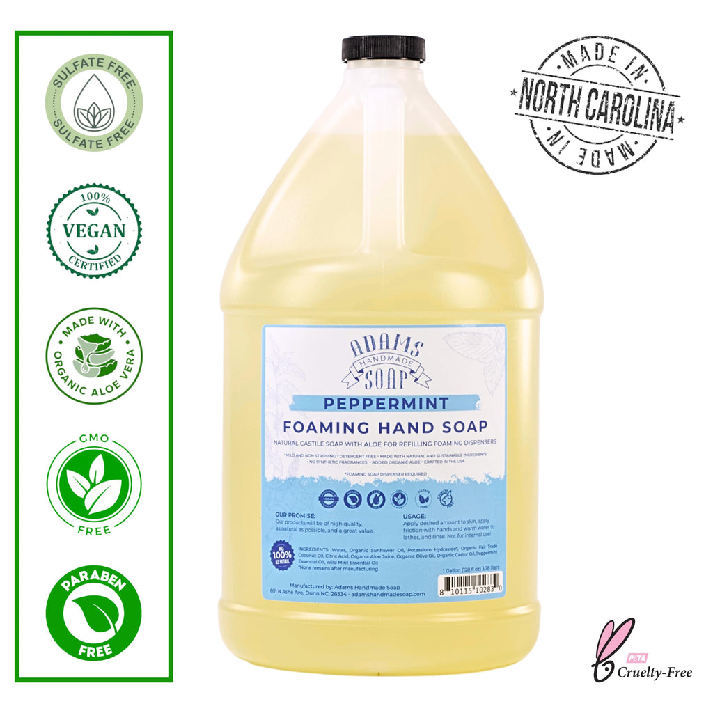 Adams Handmade Soap Peppermint Liquid Foaming Soap 1 Gal – Pre-Diluted Castile for Hands