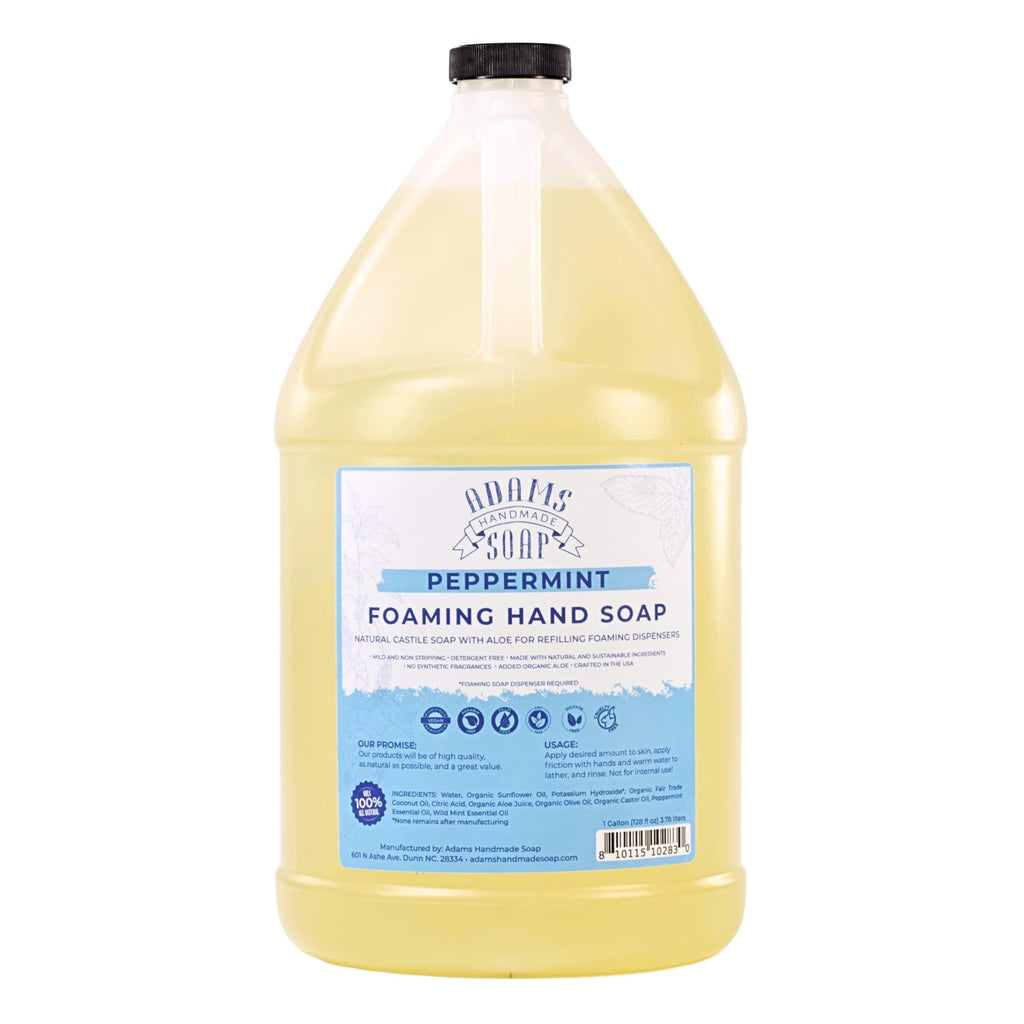 Adams Handmade Soap Peppermint Liquid Foaming Soap 1 Gal – Pre-Diluted Castile for Hands