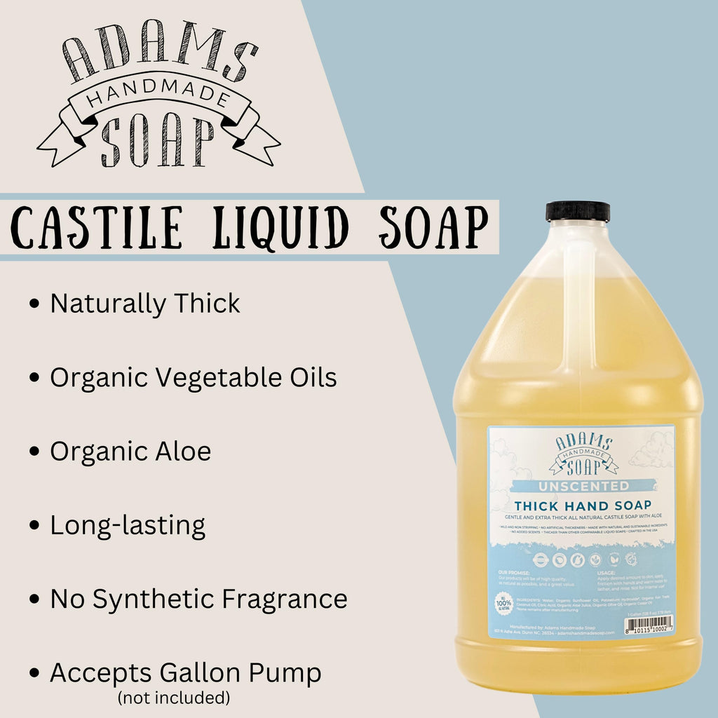 Adams Handmade Soap Thick Organic Castile Hand Soap – 1 Gallon Refill, Unscented