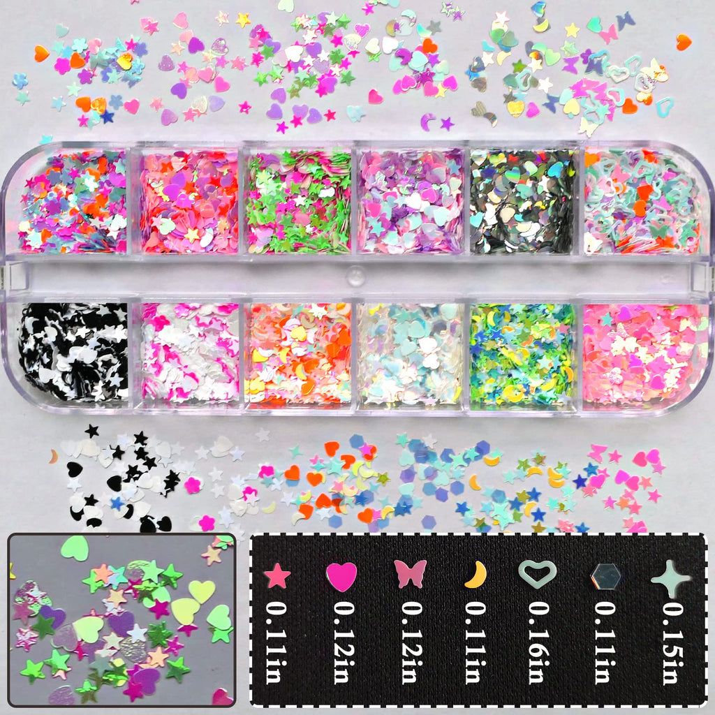AddFavor 4 Boxes Nail Glitter Kit | Luminous Mermaid Glitter & Mixed Shapes