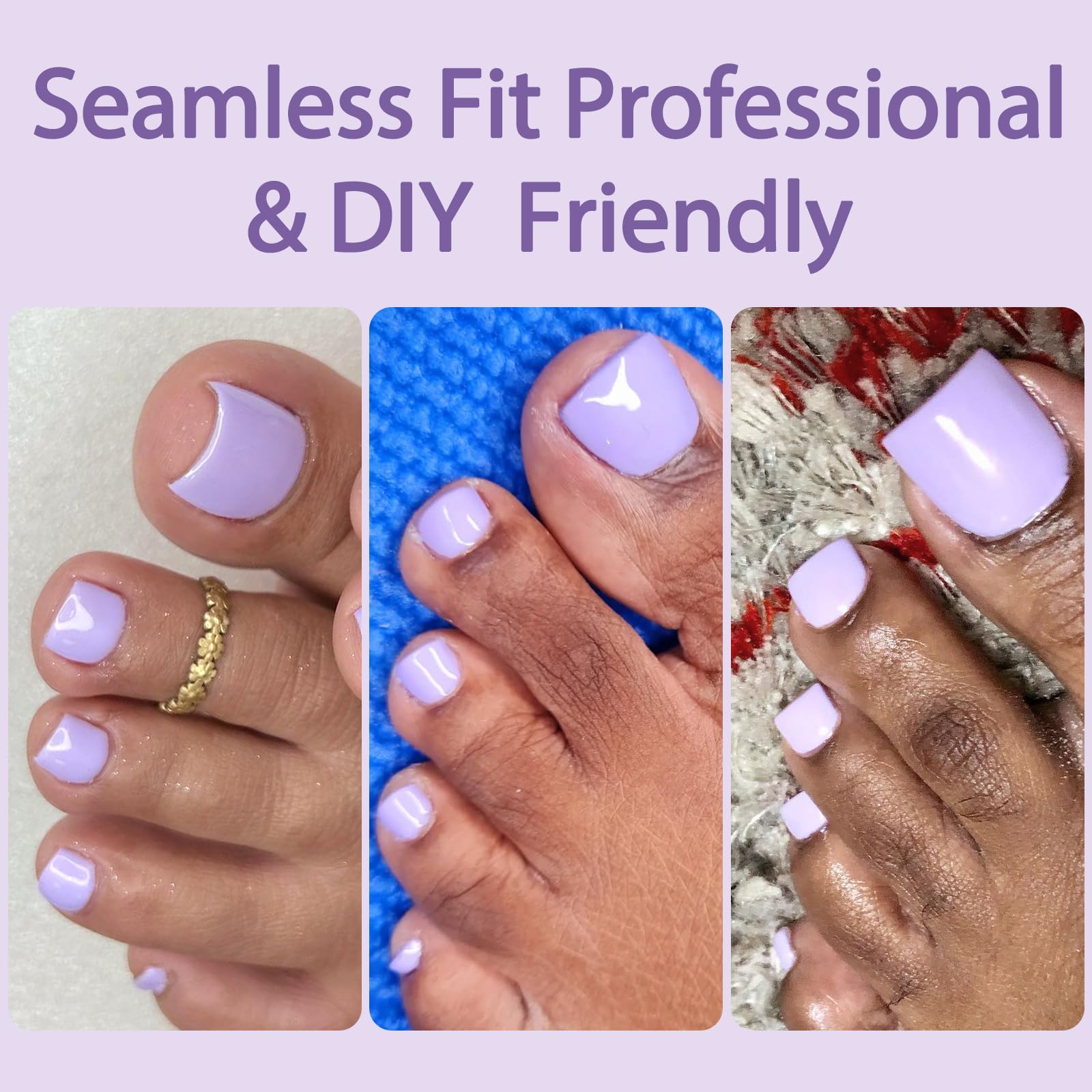 AddFavor 160pcs Purple Press-On Toenails for Women | Full Cover Tips with Adhesive Tabs