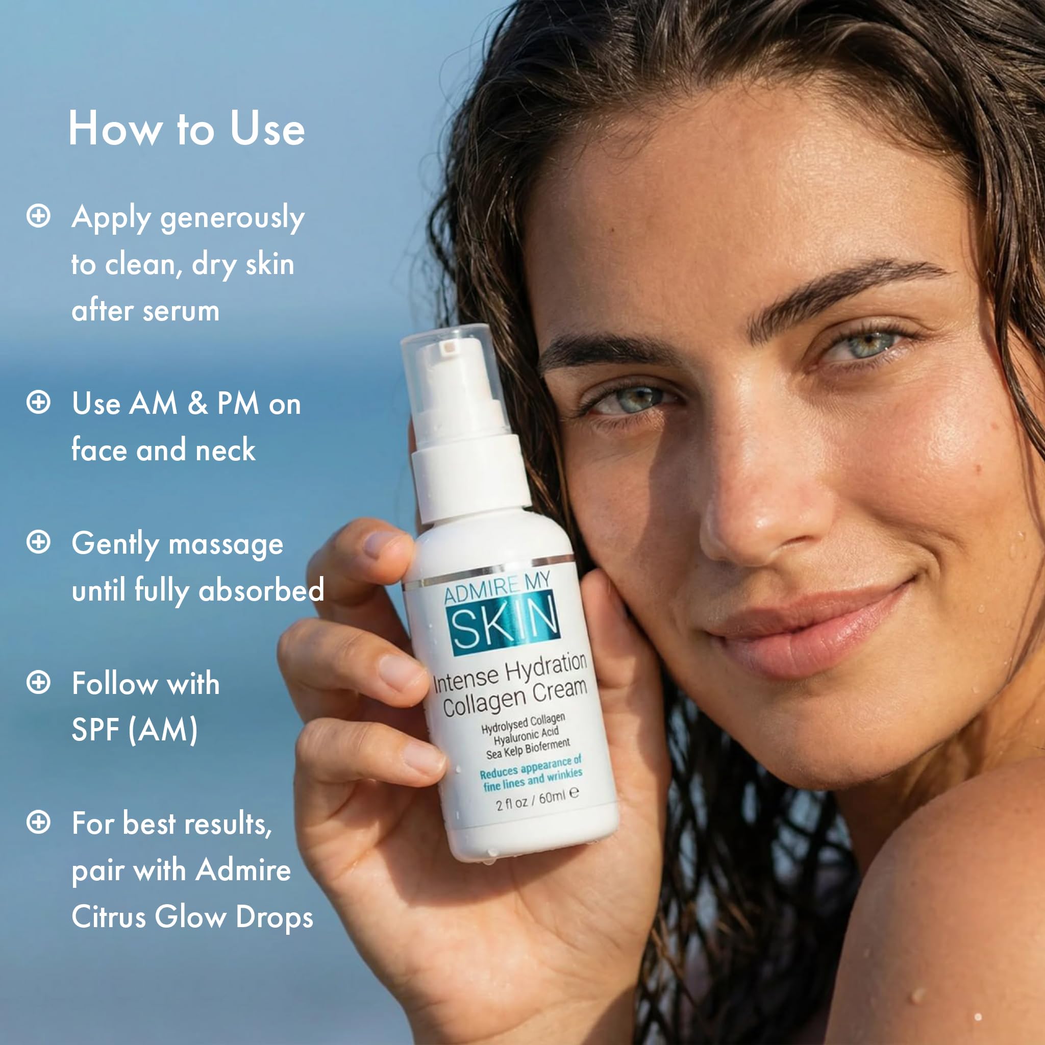 Admire My Skin Collagen Cream Moisturizer for Dry Skin | Hyaluronic Acid & Non-Comedogenic Hydration | 2oz
