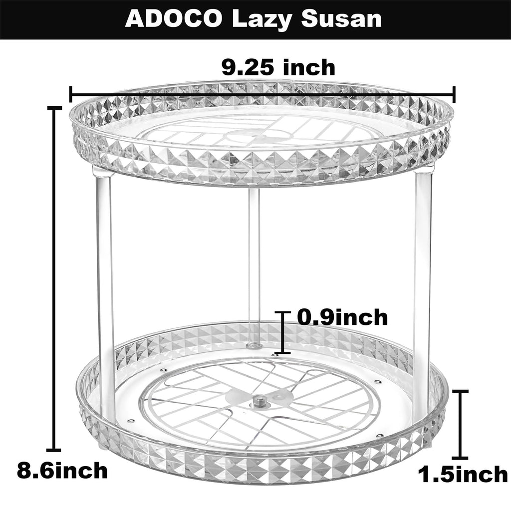 Adoco 2-Tier Diamond Lazy Susan Bathroom Organizer – 360° Rotating Clear Countertop Cosmetic Organizer (9.25 inch)