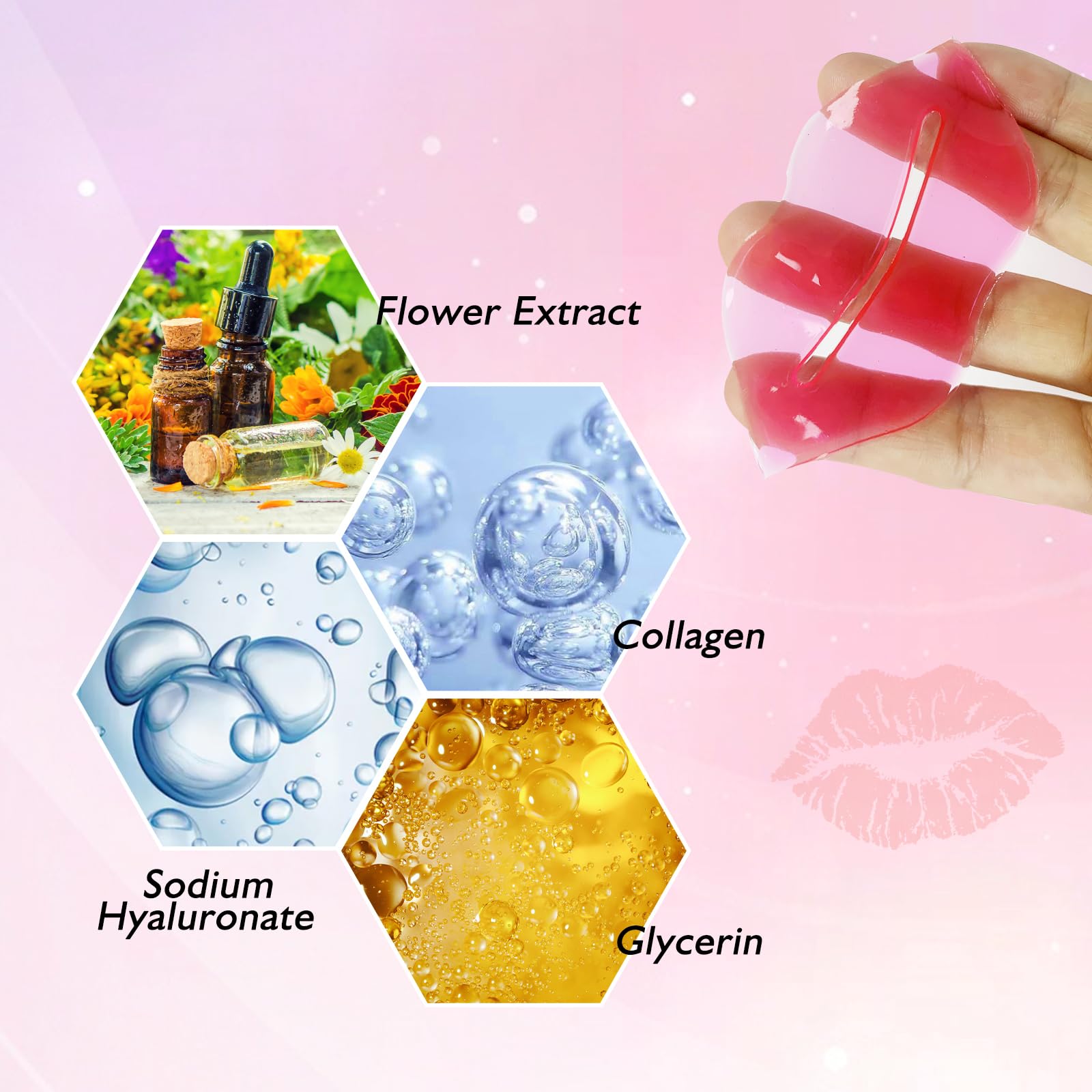 Adofect Peach Collagen Lip Masks — 30 Pieces Crystal Gel Patches for Lips, Anti-Chapped & Age-Defying, Rose Red