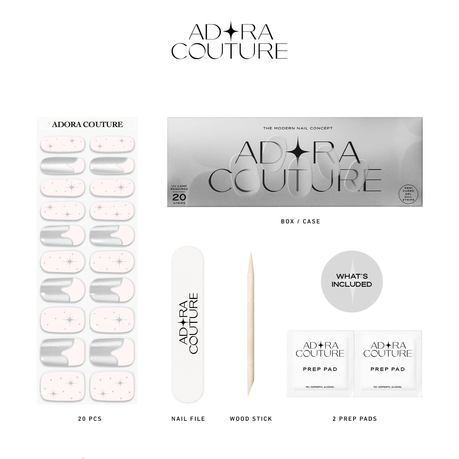 Adora Couture Semi Cured Gel Nail Strips – 30 Pieces (Pink Prophecy) | UV Light Required