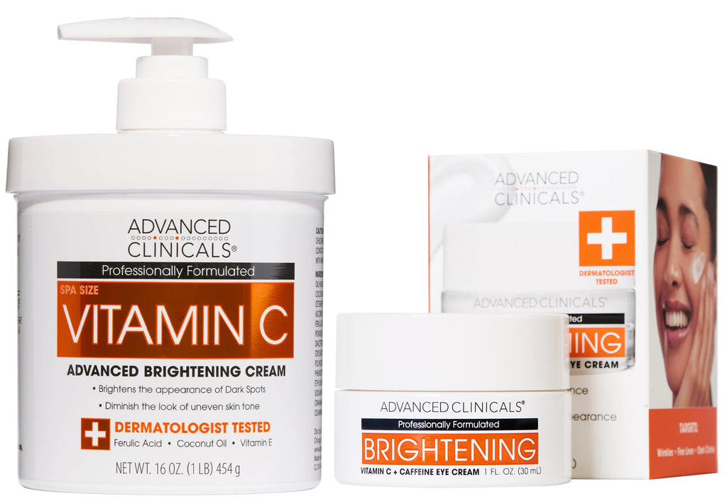 Advanced Clinicals Brightening Vitamin C Body Cream & Vitamin C Eye Cream Set – Hydrating 2pc Skin Care Bundle