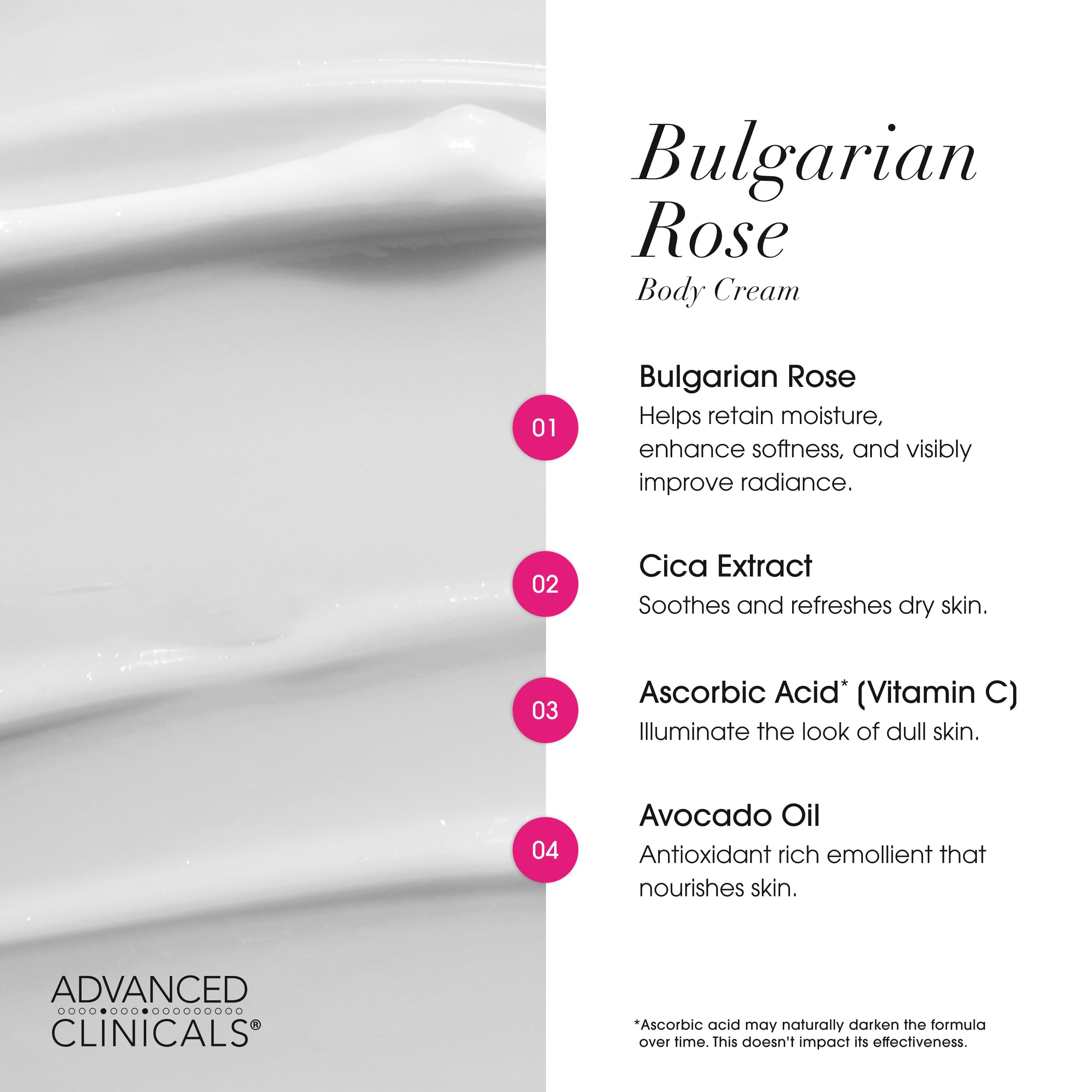 Advanced Clinicals Bulgarian Rose Lotion – Rose Scented Vitamin C Body Moisturizer (16 oz, 2-Pack)