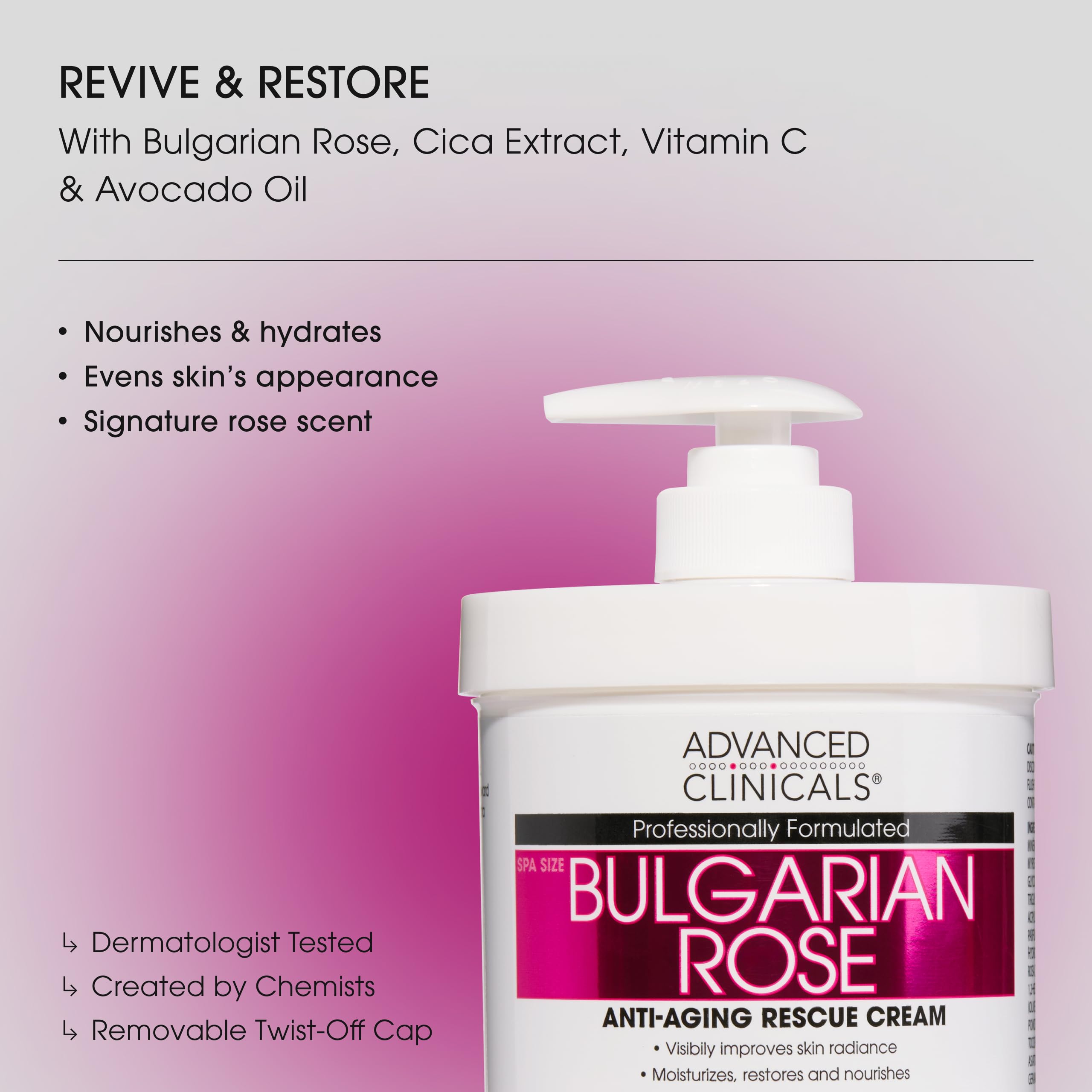 Advanced Clinicals Bulgarian Rose Lotion – Rose Scented Vitamin C Body Moisturizer (16 oz, 2-Pack)