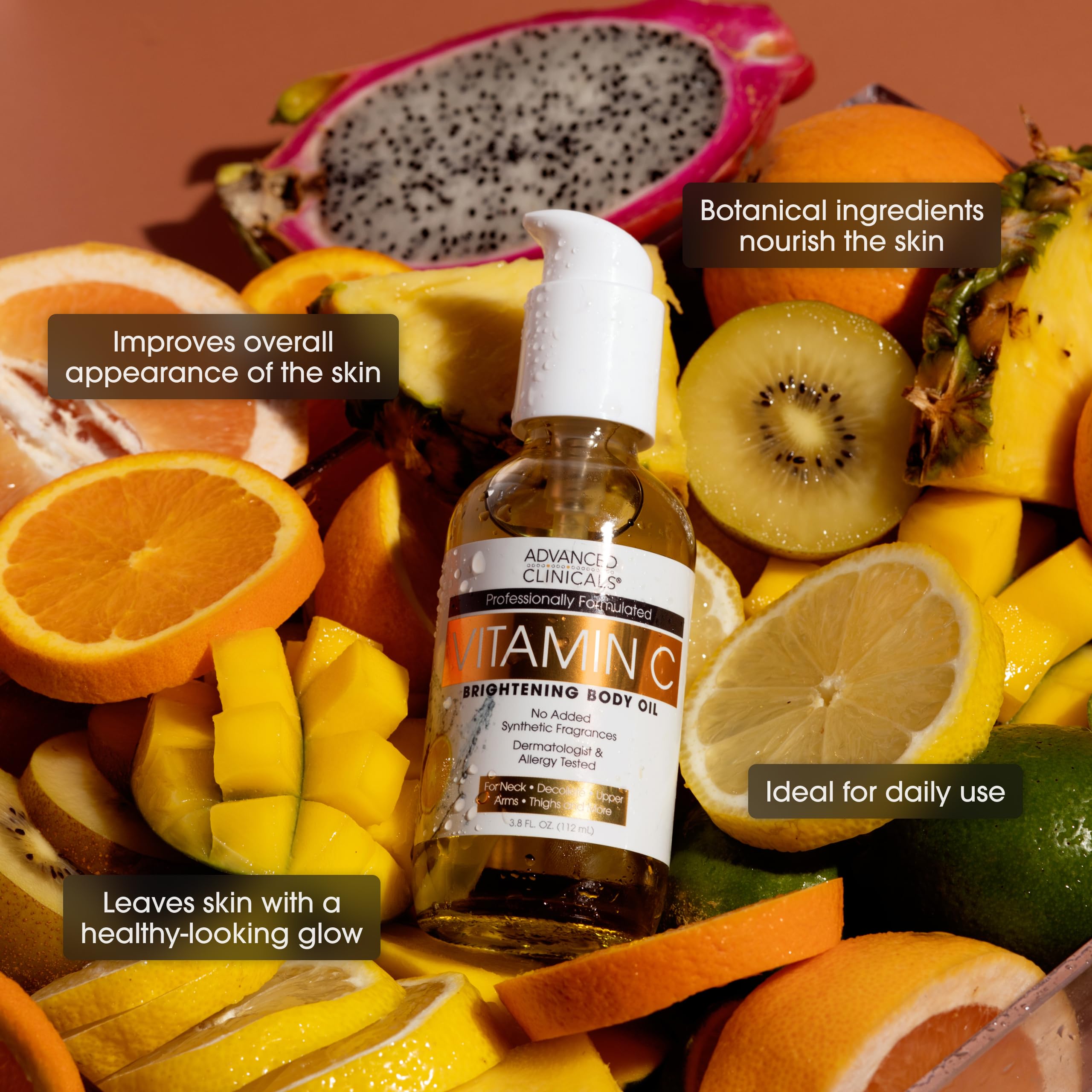 Advanced Clinicals Brightening Vitamin C Cream & Body Oil 2pc Set | Hydration, Radiance, & Even Tone