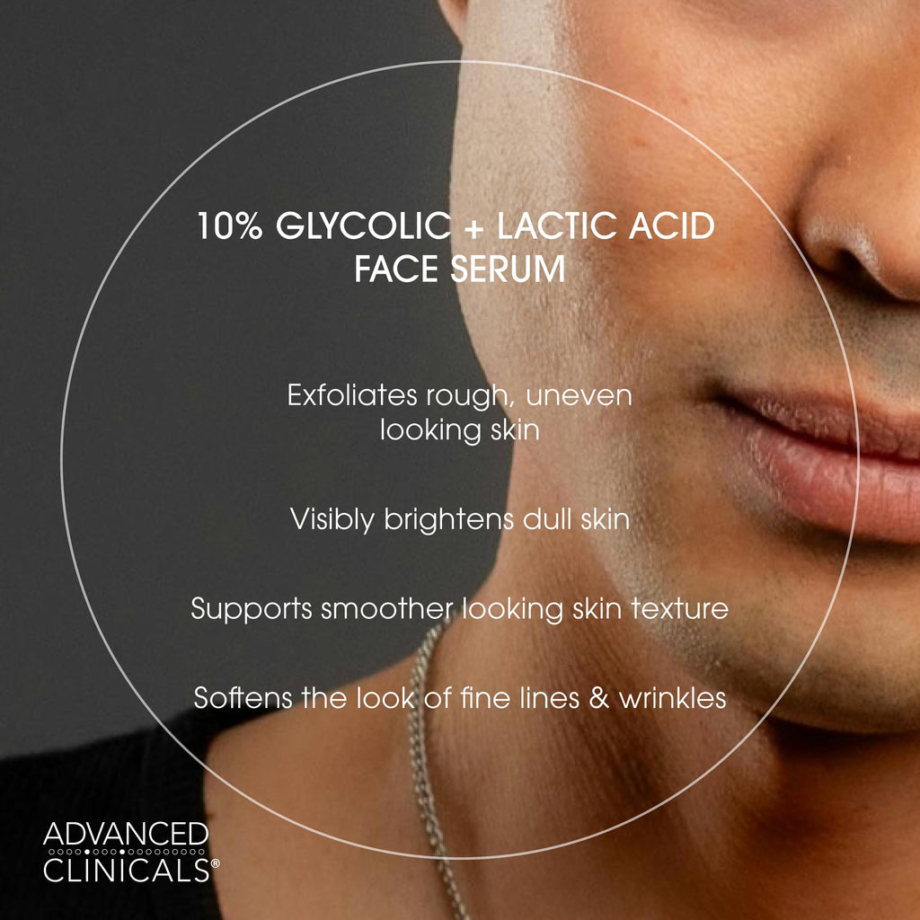 Advanced Clinicals 10% Glycolic + Lactic Acid Serum for Face — AHA + Salicylic Exfoliant, 1.75 oz