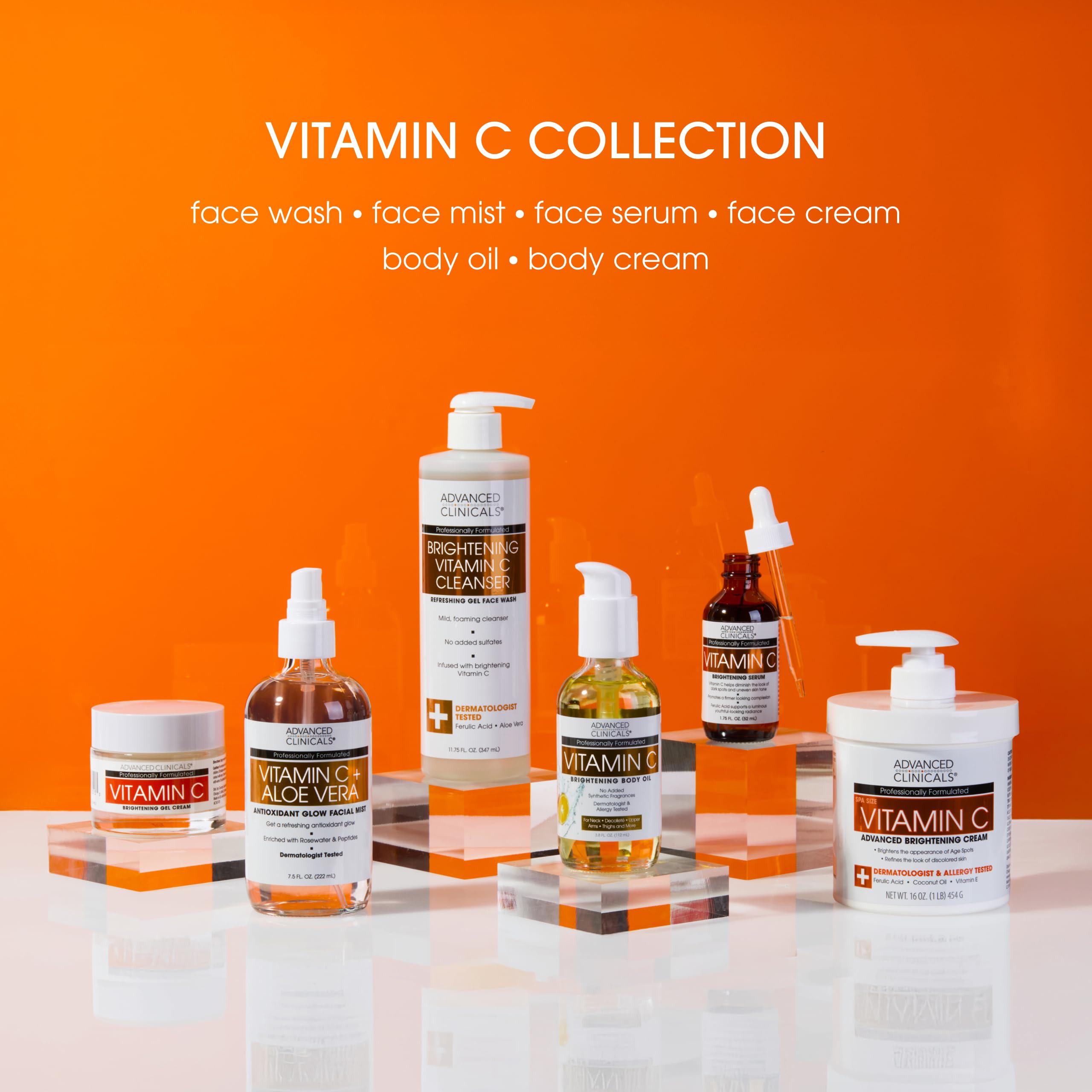 Advanced Clinicals Brightening Vitamin C Body Cream & Vitamin C Eye Cream Set – Hydrating 2pc Skin Care Bundle