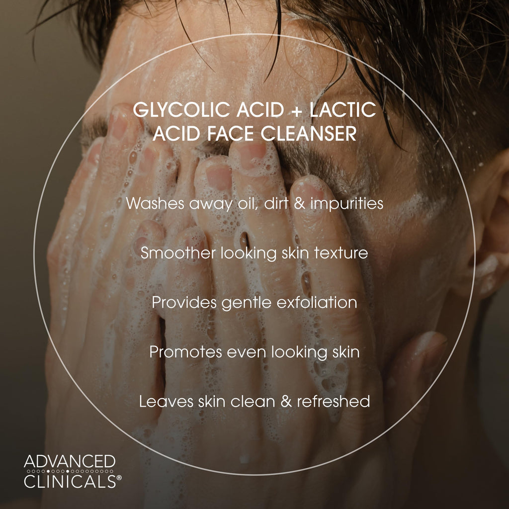 Advanced Clinicals Glycolic & Lactic Acid Exfoliating Face Wash – Gentle Daily Cleanser for Smooth, Radiant Skin | 11.75 fl oz