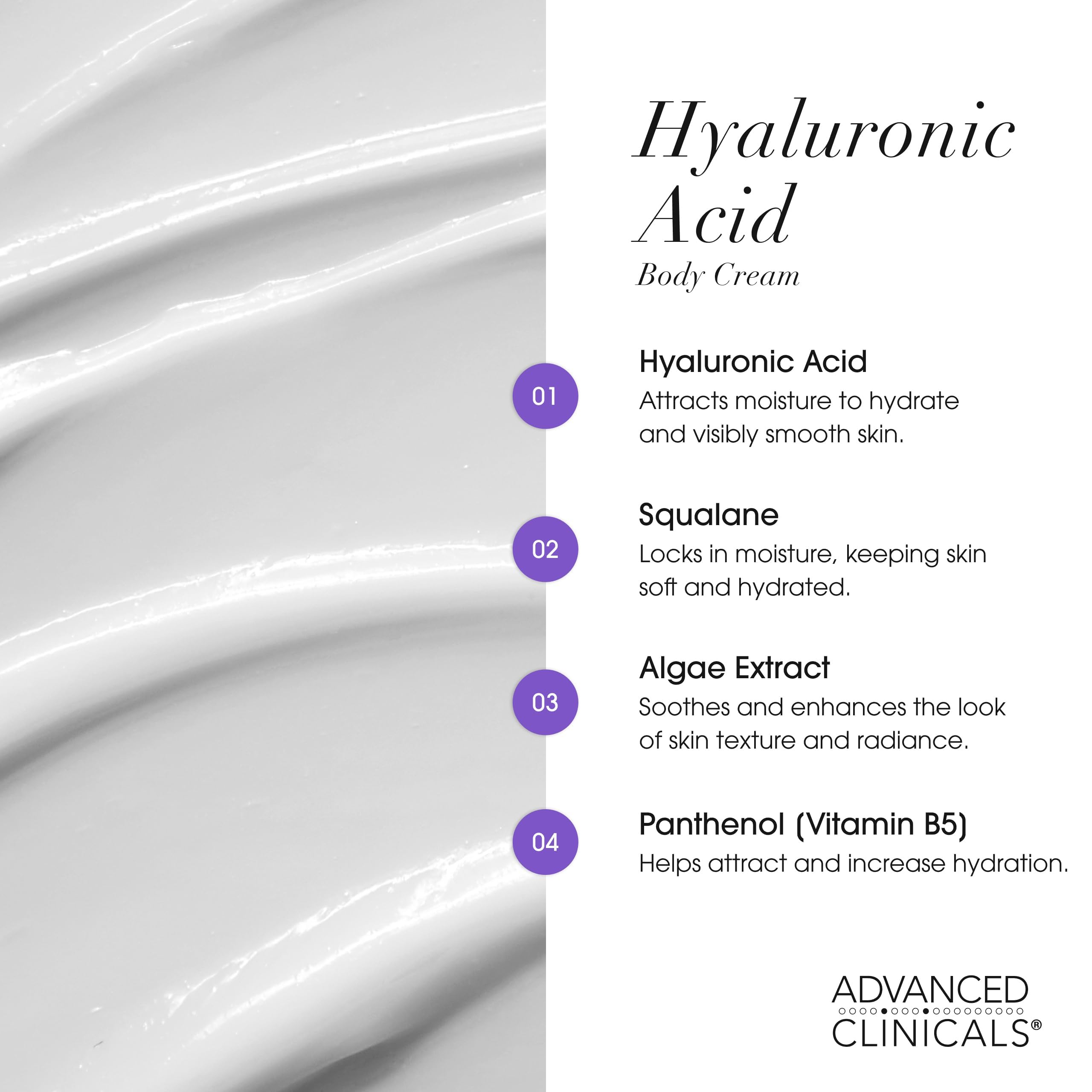Advanced Clinicals Hyaluronic Acid Moisturizer Set – Serum + Body Cream for Hydration, Plump Skin | 2PC Bundle